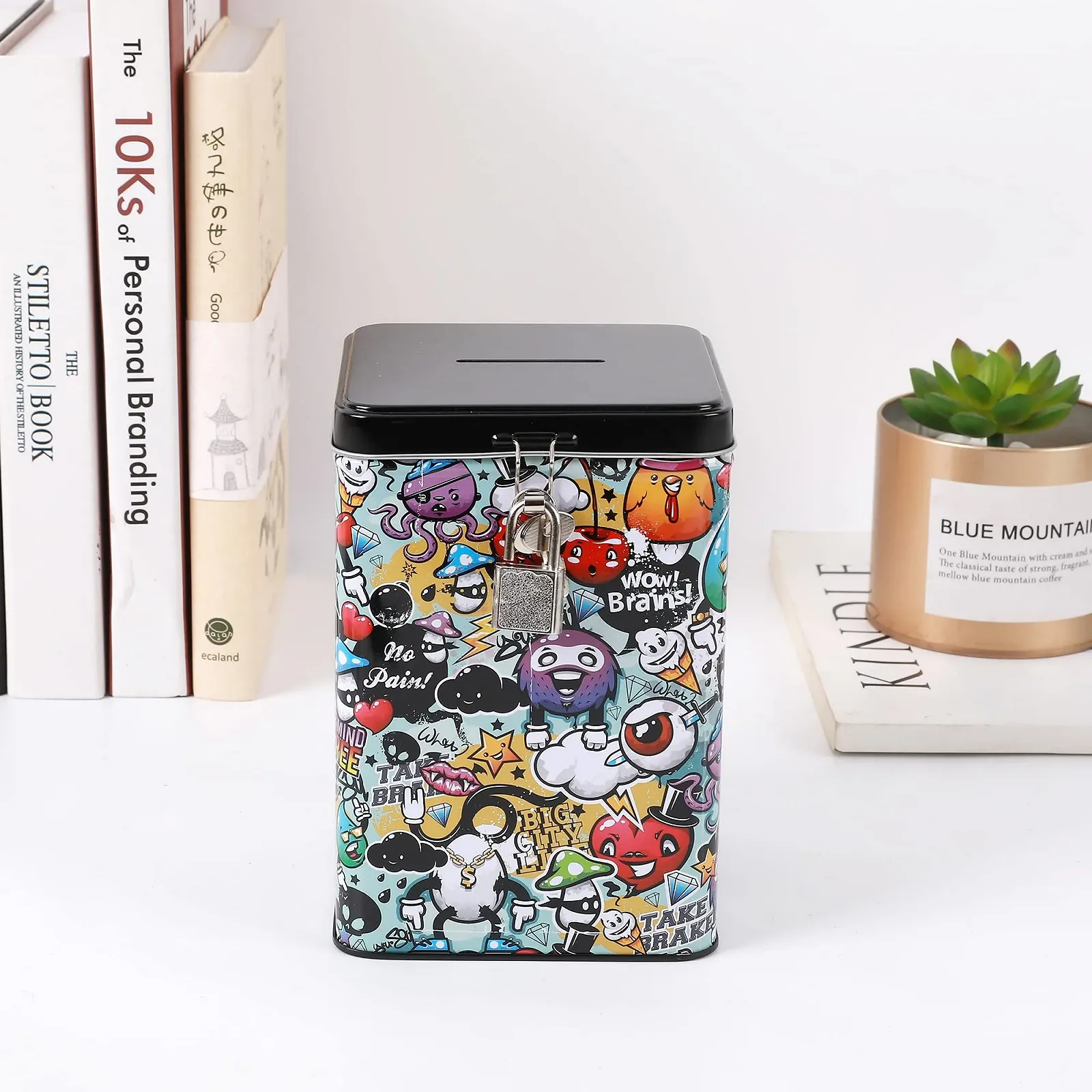 Скарбничка I-TOTAL Funny Money Box металева з замком Graffiti, фото №5