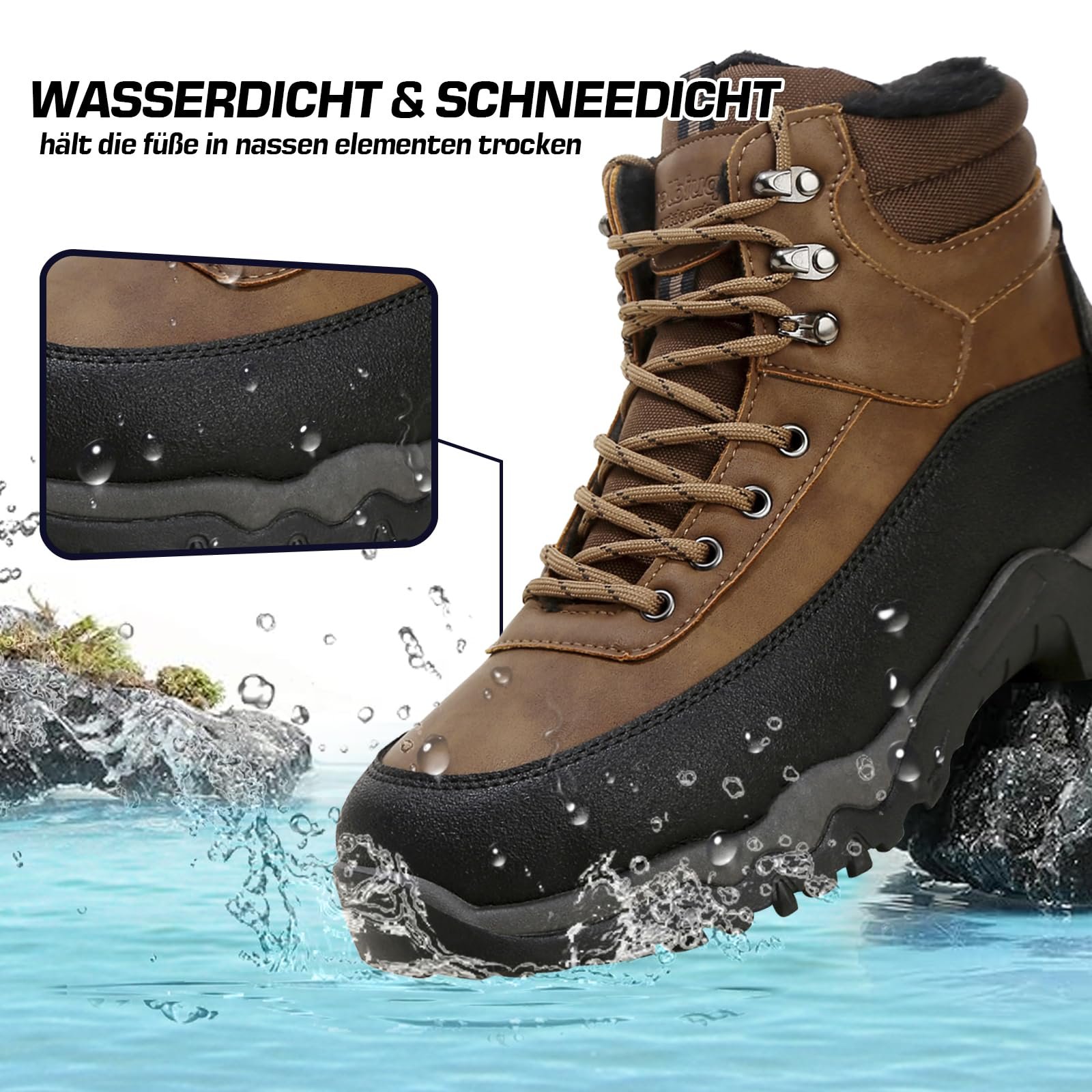 Трекинговые ботинки Bergschuhe зимние, Мужские зимние ботинки с теплой подкладкой, Удобные зимние сапоги Водонепроницаемые туристические ботинки Снежные сапоги для активного отдыха, Мужская обувь для трейлраннинга, фото №3