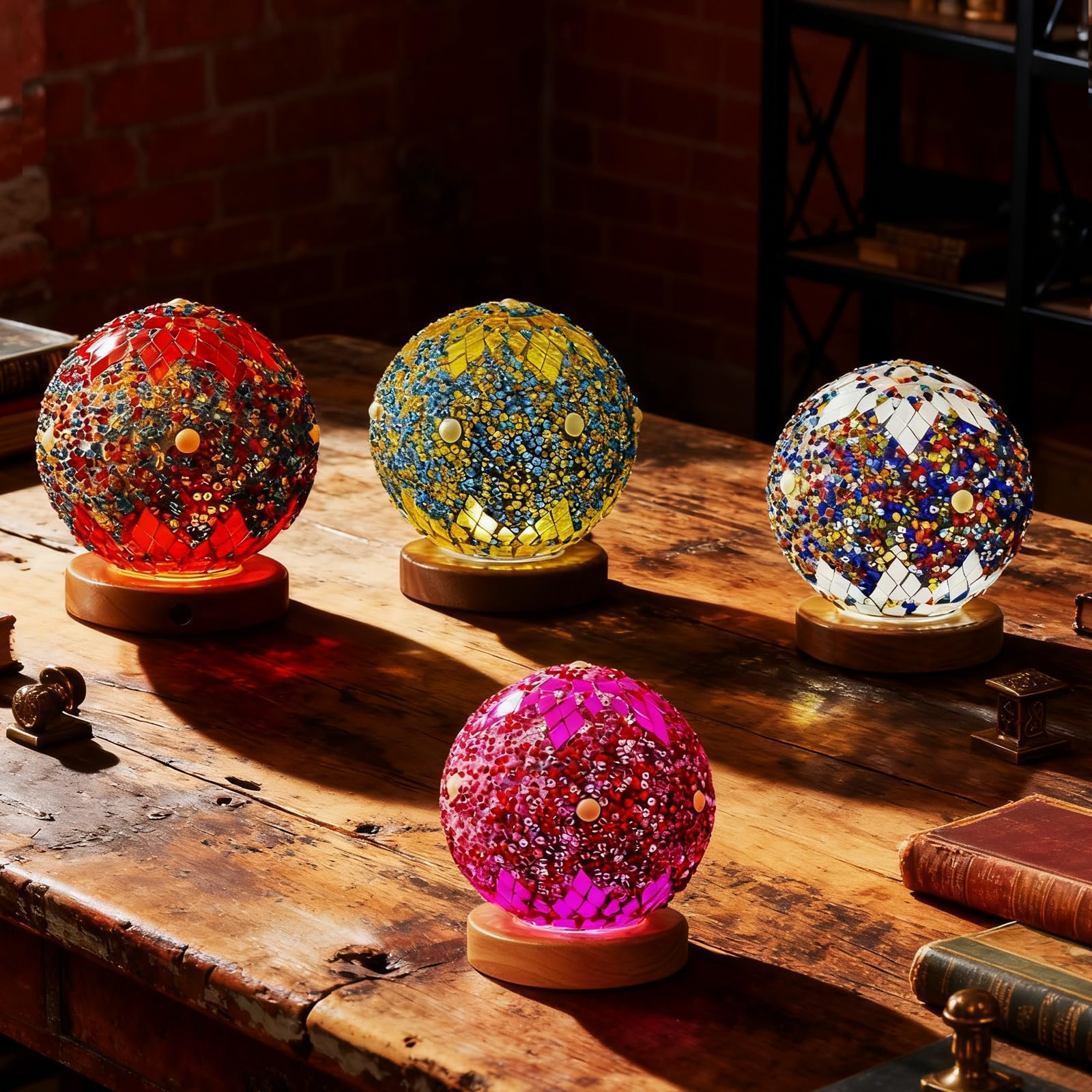 Настільна лампа Morocco Mosaic Скляна мозаїка Дерев'яна основа USB Moroc-Green, фото №5