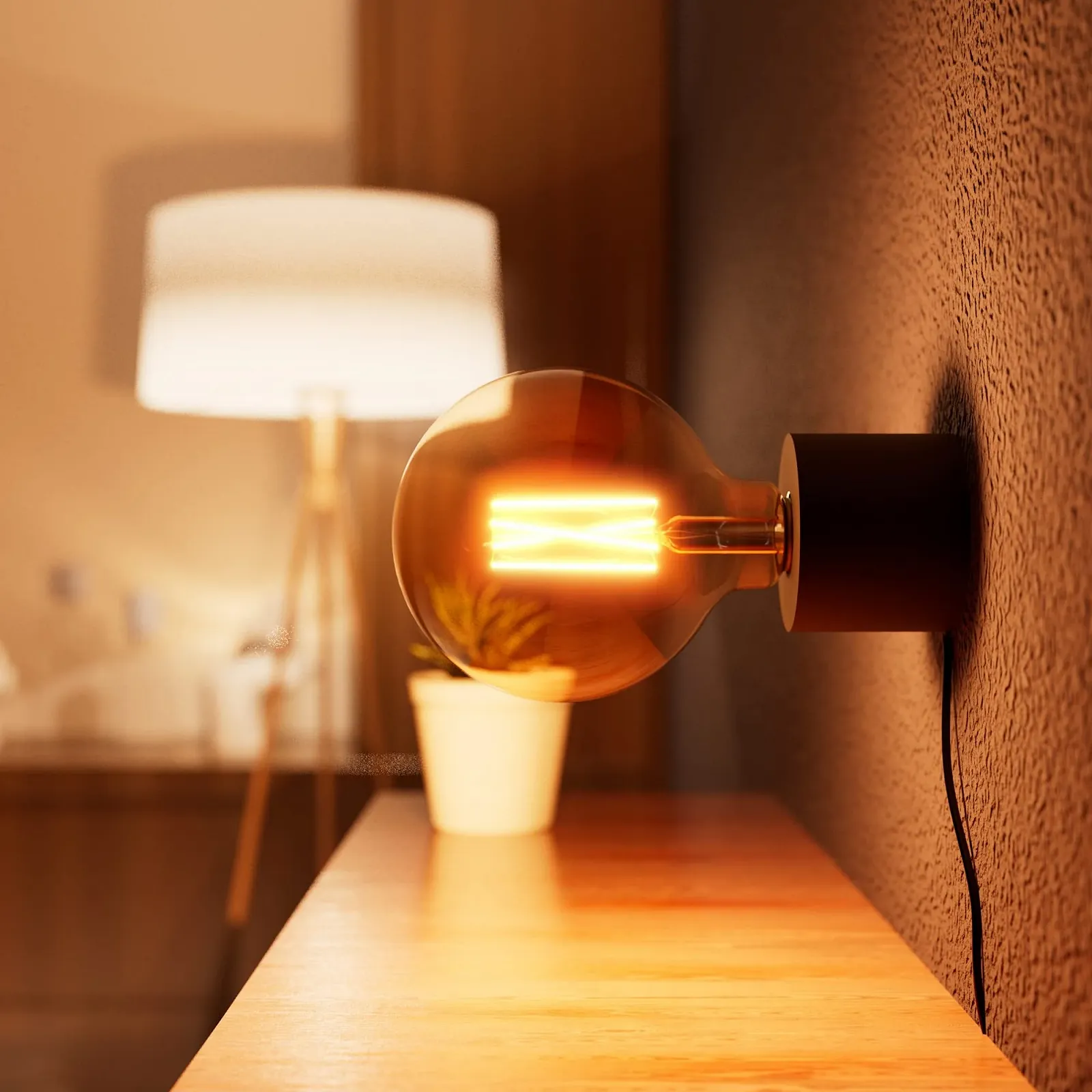 Настільна лампа SSC-LUXon NAMBI Vintage E27 LED Чорна матова з кабелем та вимикачем, фото №6