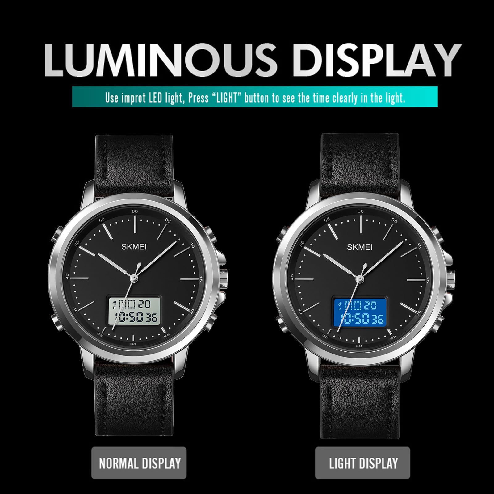 Часы findtime Мужской Аналоговый Цифровой Черный Кожаный Ремешок, фото №5