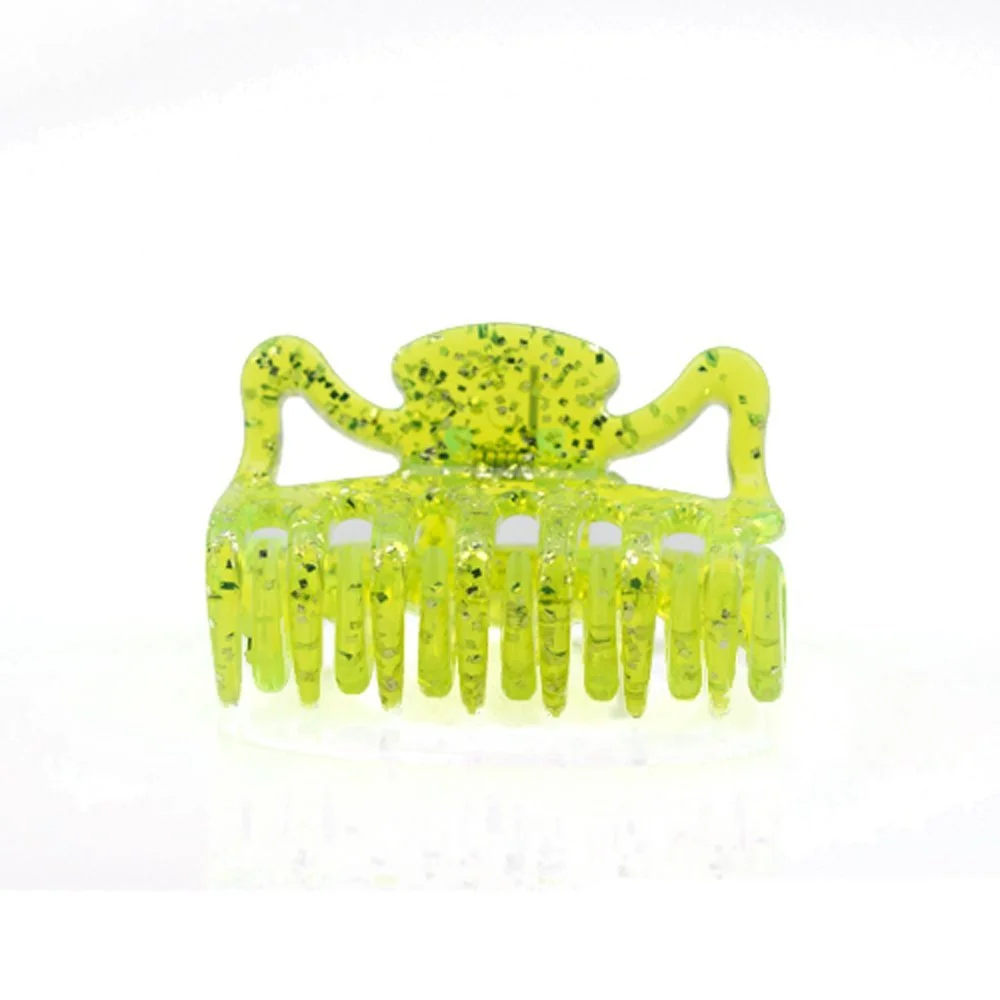 Мини-заколка для волос WeLoveBeads, около 3.5 см, неоново-желтая с серебряными блестками, фото №1