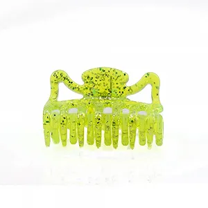 Мини-заколка для волос WeLoveBeads, около 3.5 см, неоново-желтая с серебряными блестками - Фото 1