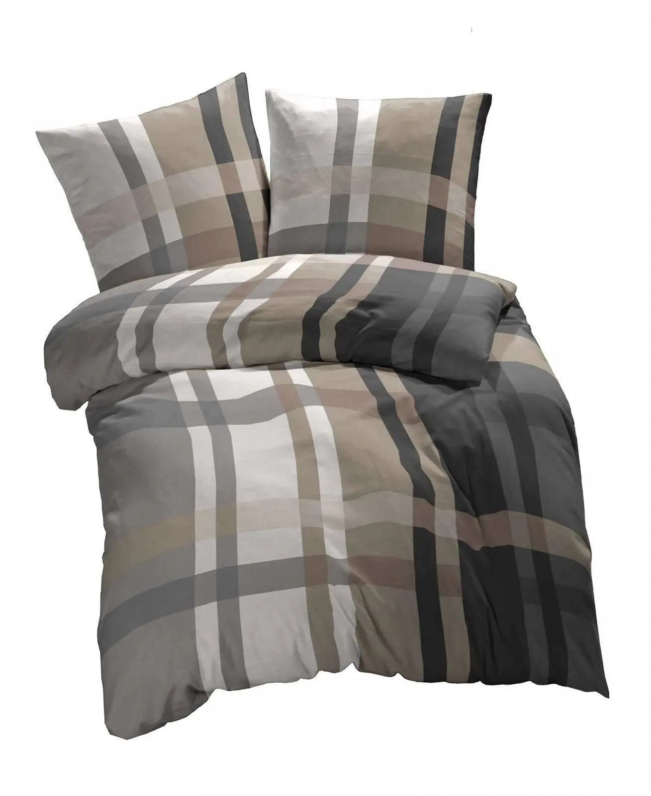 Постільна білизна etérea Urban Check мікрофібра 140x200 см набір із 2 предметів з наволочкою 70x90 см коричнева, фото №1