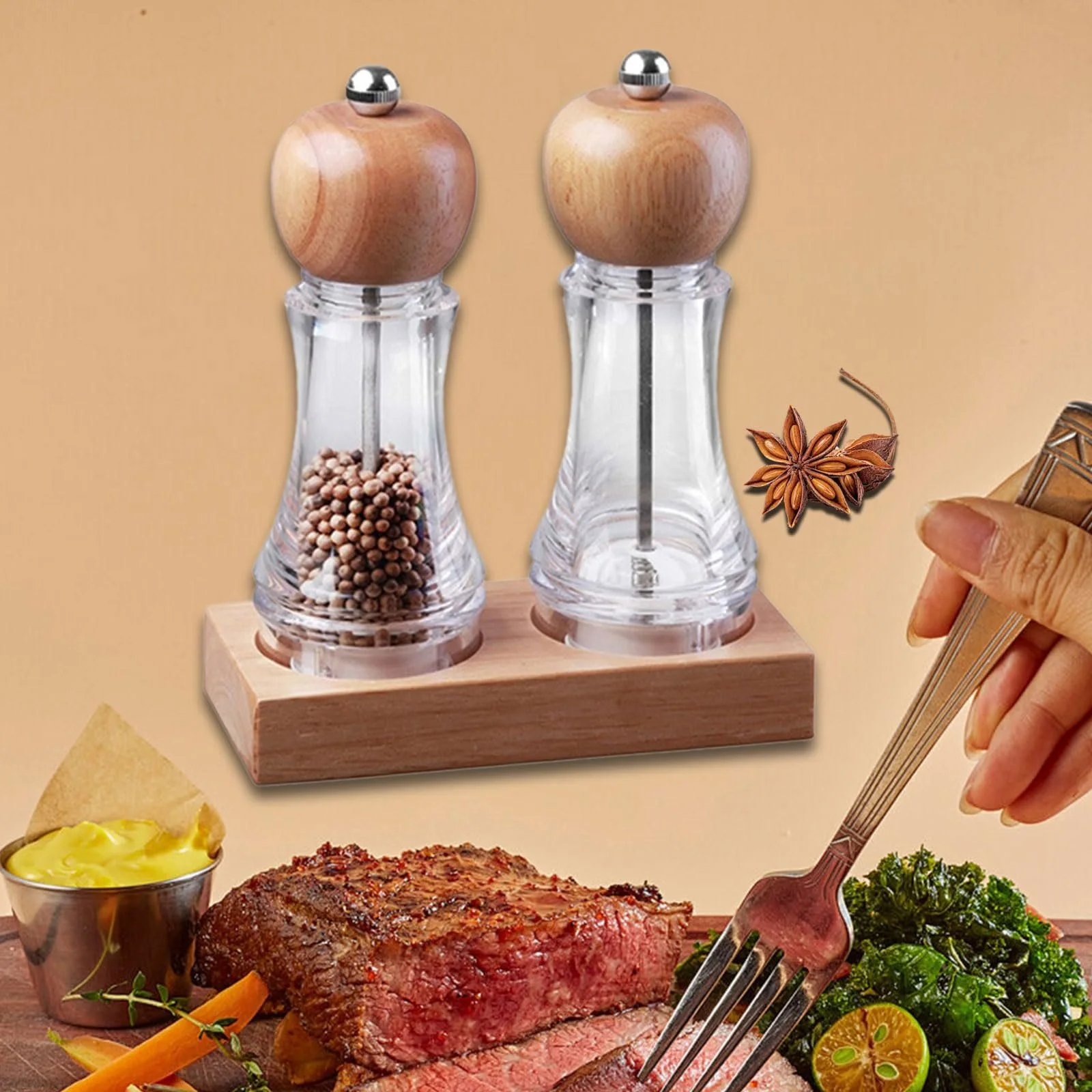 Набор деревянных мельниц для соли и перца Ручной Регулируемая зернистость, фото №2 Набор деревянных мельниц для соли и перца Ручной Регулируемая зернистость, фото №2