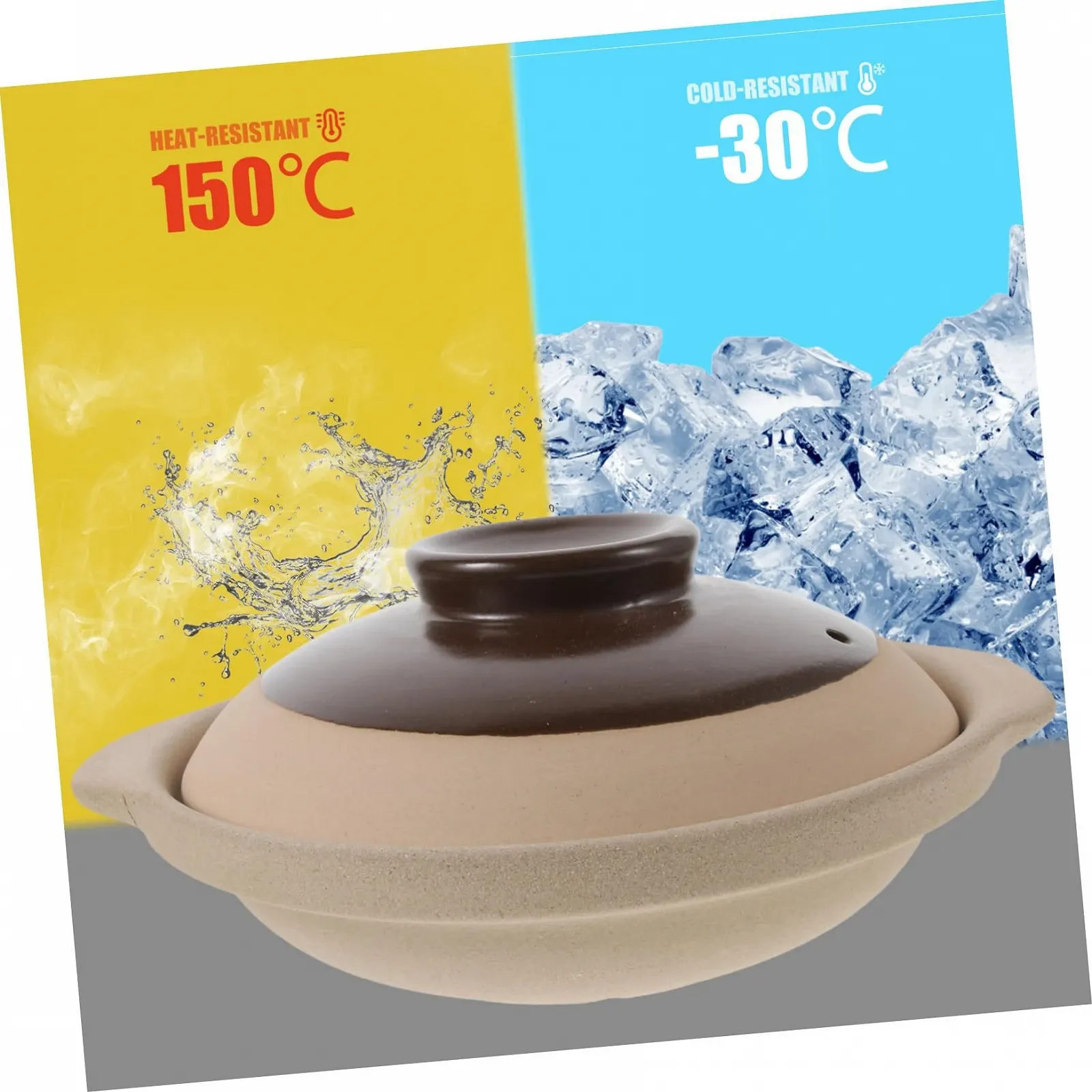 Кастрюля-жаровня POPETPOP Керамическая Термостойкая Кислотостойкая и щелочестойкая С крышкой и двойными ручками для газовых и керамических плит, фото №8