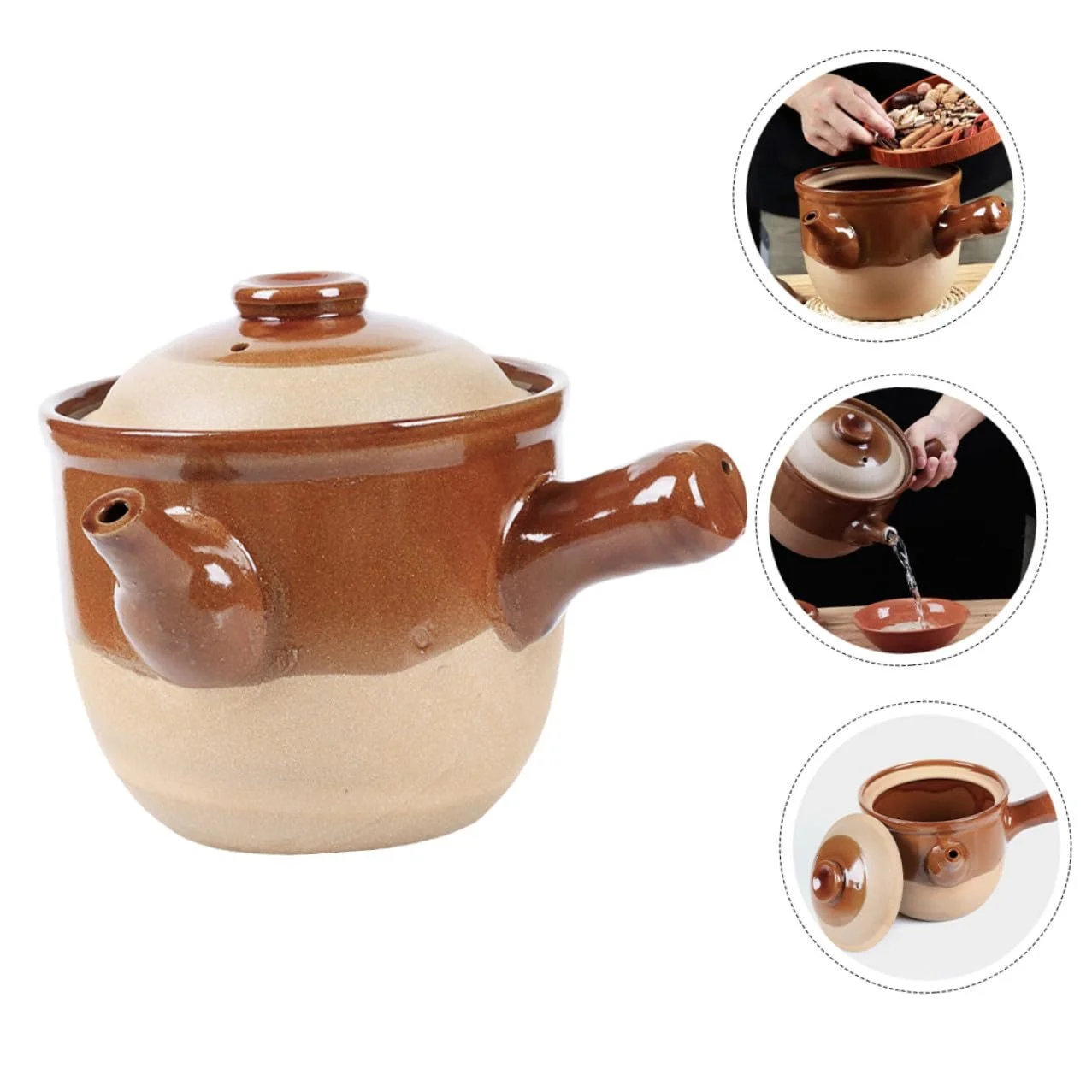 Глиняный горшок для лекарственных трав VANZACK термостойкий с эргономичной ручкой антипригарный для газовых плит, фото №9