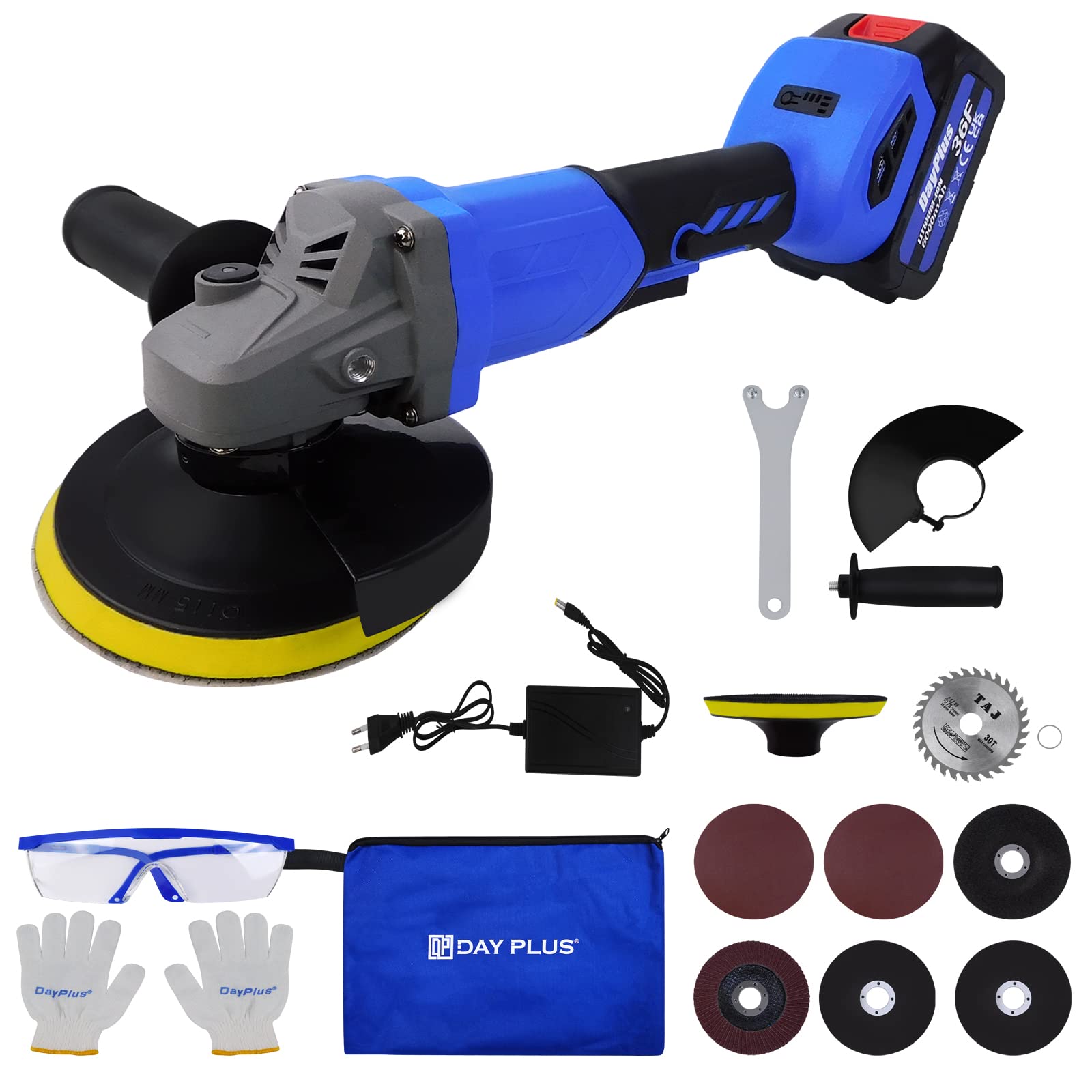 Зарядний шліфувальний інструмент 21 V Кутова шліфувальна машина з 3.0 Ah літій-іонним акумулятором 10000 об/хв безщітковий Діаметр 115 мм, фото №1