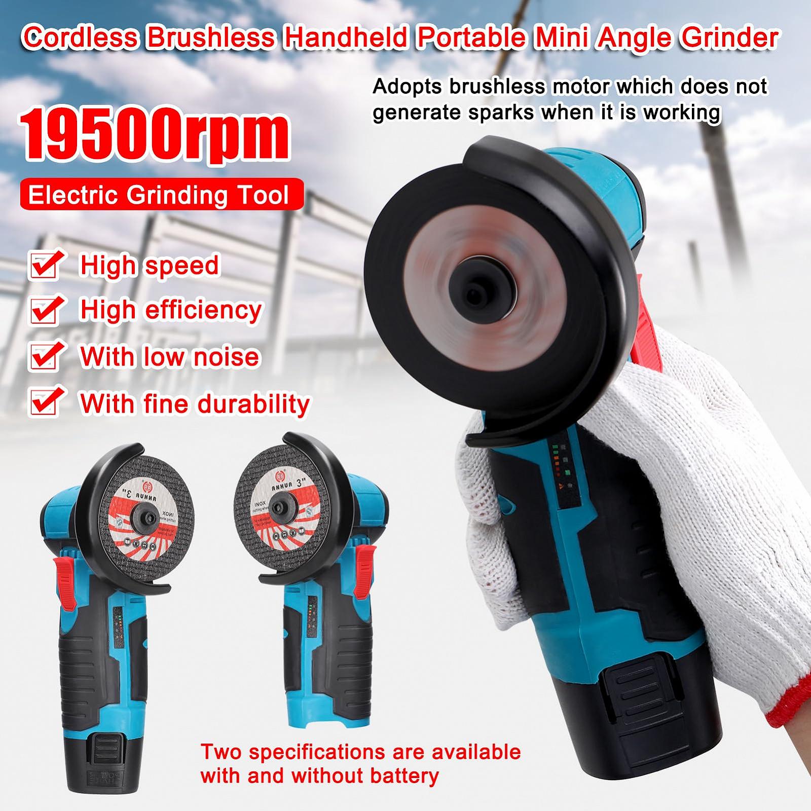 Угловая Шлифовальная машина Cordless 19500RPM 12V Professional Grinder Battery 2.0Ah Cutting Discs 76mm Angle Grinder (2 Battery), фото №5