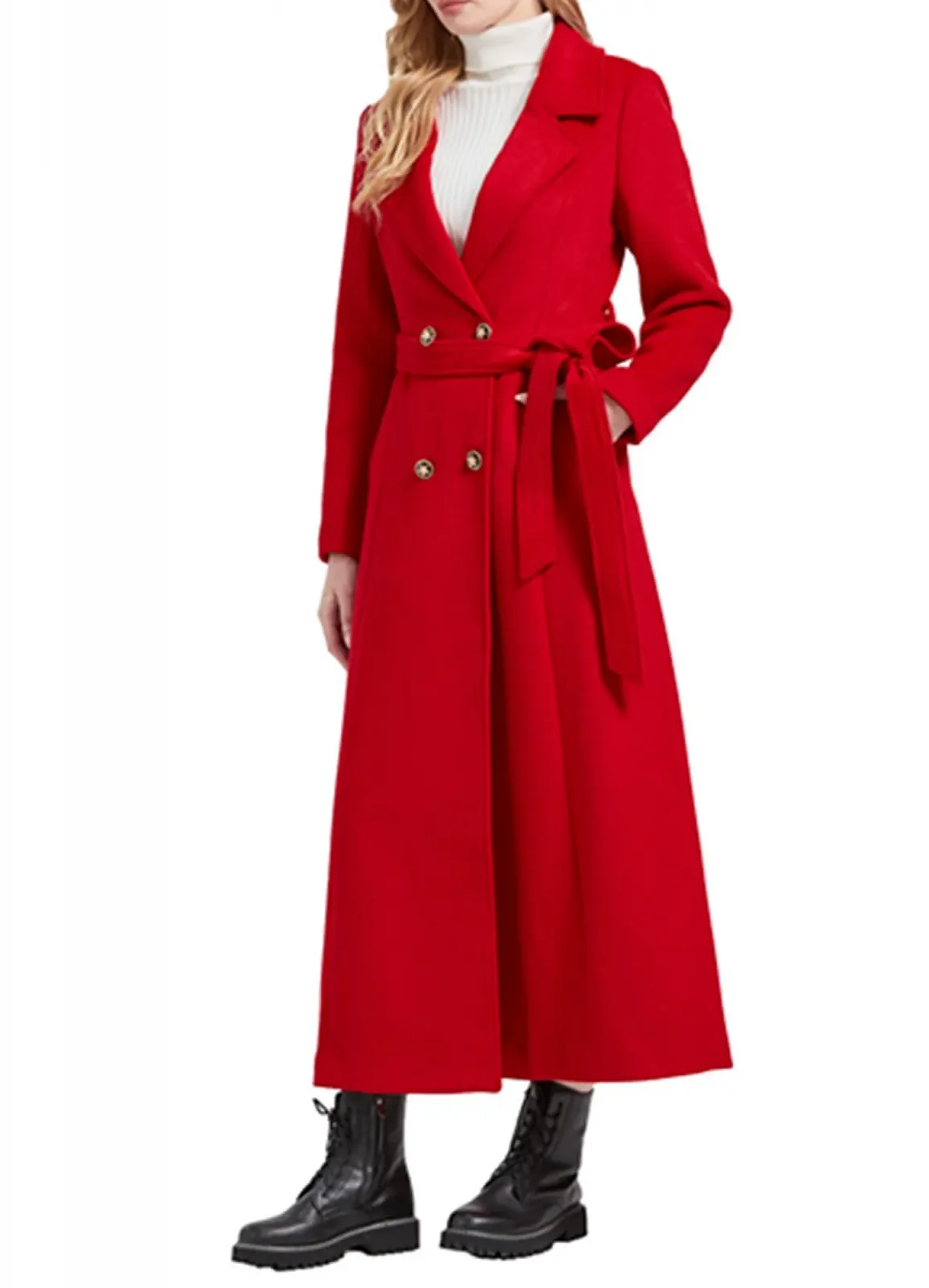 Пальто PLAERENER З лацканами, двобортне, вовняне, зимове, довге, тренч з поясом, фото №1 Пальто PLAERENER З лацканами, двобортне, вовняне, зимове, довге, тренч з поясом, фото №1