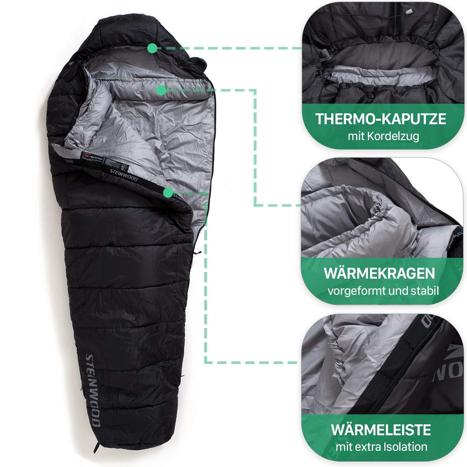 Спальний мішок Steinwood Premium можна поєднати, екстра широкий 3-4 сезони 210 см, фото №2
