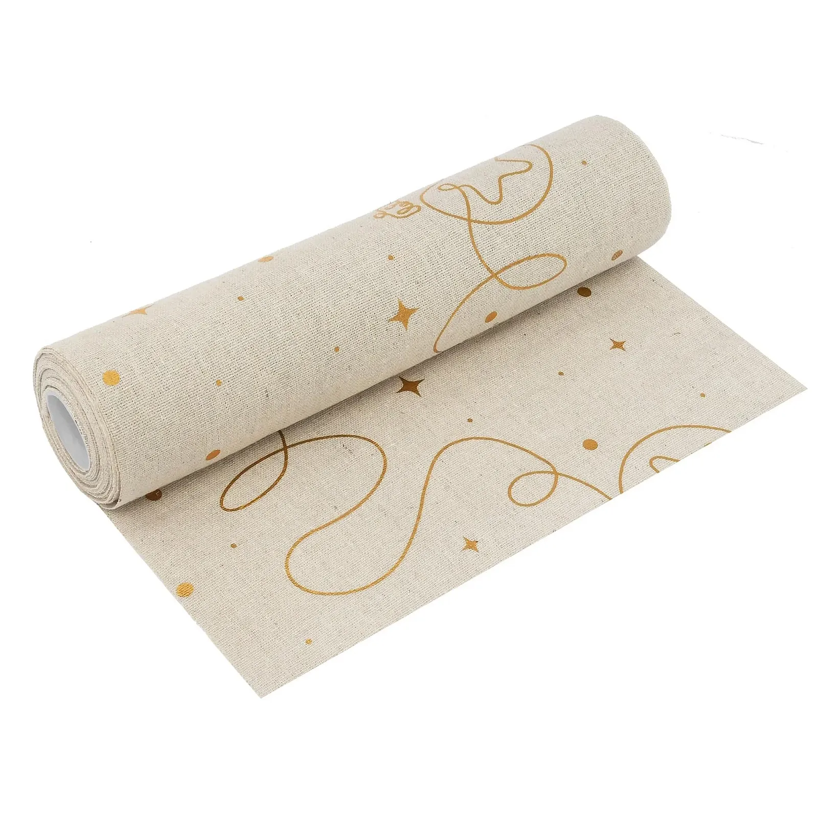Скатертина-доріжка Linen Look Festive 28 см x 5 м Натуральна із золотистими кульками, фото №1
