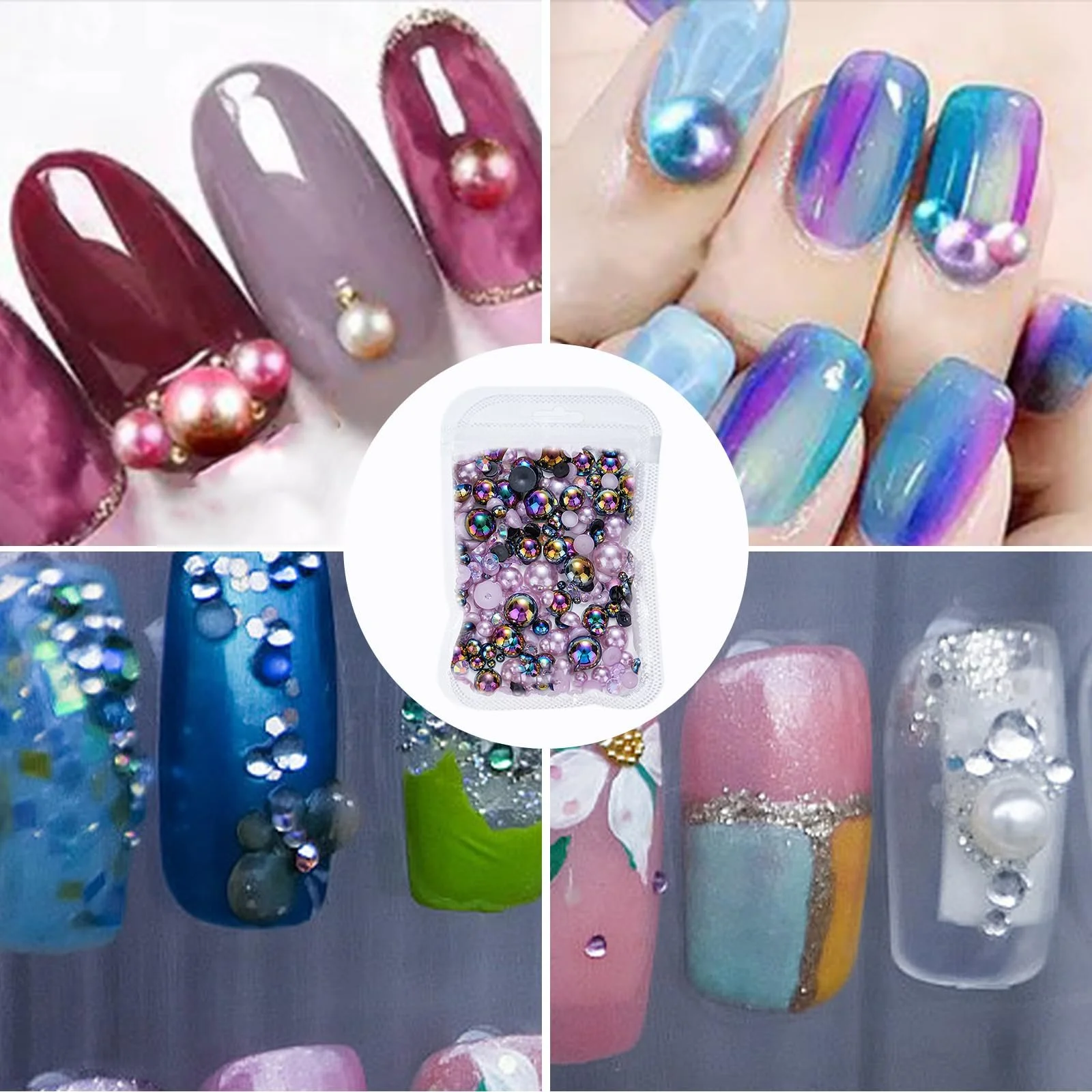 Перлини для нігтів Напівкруглі з плоскою задньою стороною, фото №7