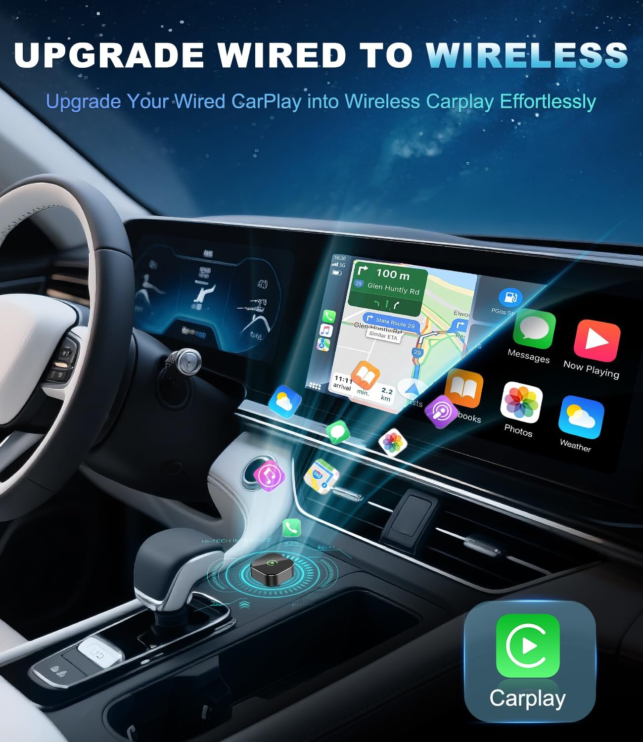 Беспроводной адаптер CarPlay для iPhone - Обновление до беспроводного CarPlay, Plug & Play, USB/Type-C, Мини и стабильный беспроводной автомобильный адаптер, совместимый с Apple iOS 10+ и автомобилями с проводным CarPlay начиная с 2016 года, фото №3