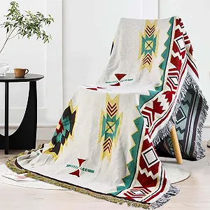 Плед на диван Boho с кисточками двусторонний, 90 x 150 см, вязаный хлопковый плед на кровать с узором, покрывало на диван, покрывало на кресло, двустороннее покрывало, покрывало для кемпинга, покрывало для пикника на открытом воздухе - Фото 1