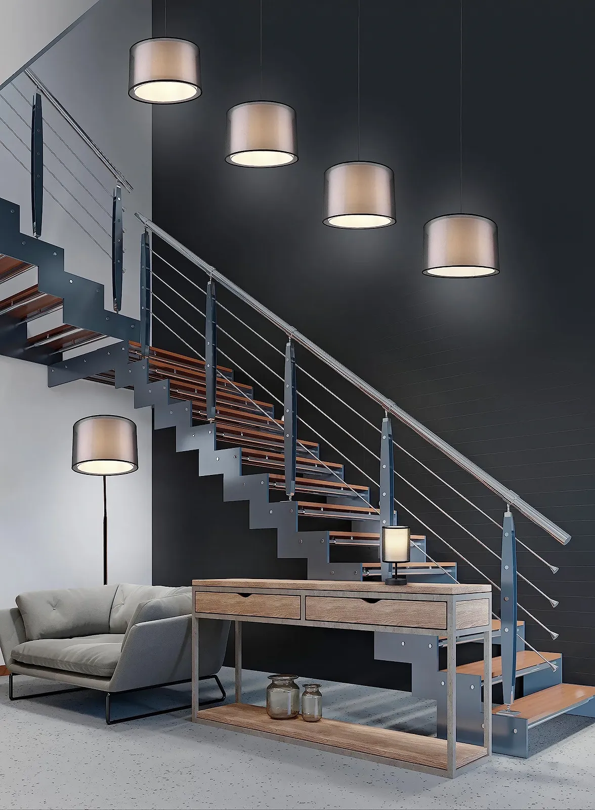 Настільна лампа Trio Leuchten Burton 511400132 Метал Тканинний абажур E14 Матовий чорний/Білий, фото №4