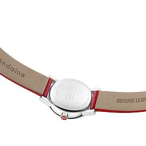 Жіночий годинник Mondaine evo2 30 мм sapphire Big Date з полірованим корпусом з нержавіючої сталі, білим циферблатом та червоним шкіряним ремінцем synthetic.ua - Фото 1