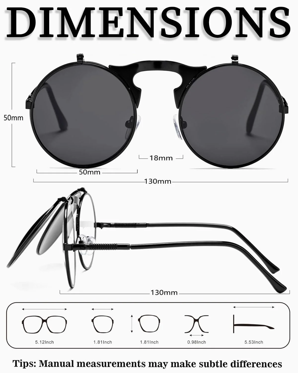 Сонцезахисні окуляри JEXOWIQ, Steampunk Flip-Up, круглі ретро окуляри для чоловіків і жінок, металева оправа, фото №2