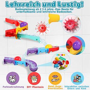 Игрушка для ванны DIY Marble Run (Большие шарики) с водяным колесом, присосками. synthetic.ua - Фото 1