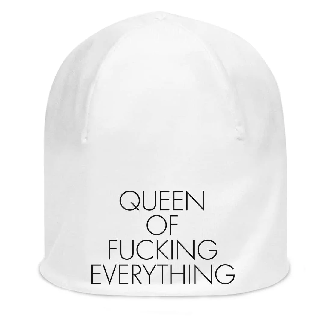 Хлопковая шапка-бини эластичная унисекс ATPRINTS Queen of F*cking Everything White, фото №1 Хлопковая шапка-бини эластичная унисекс ATPRINTS Queen of F*cking Everything White, фото №1