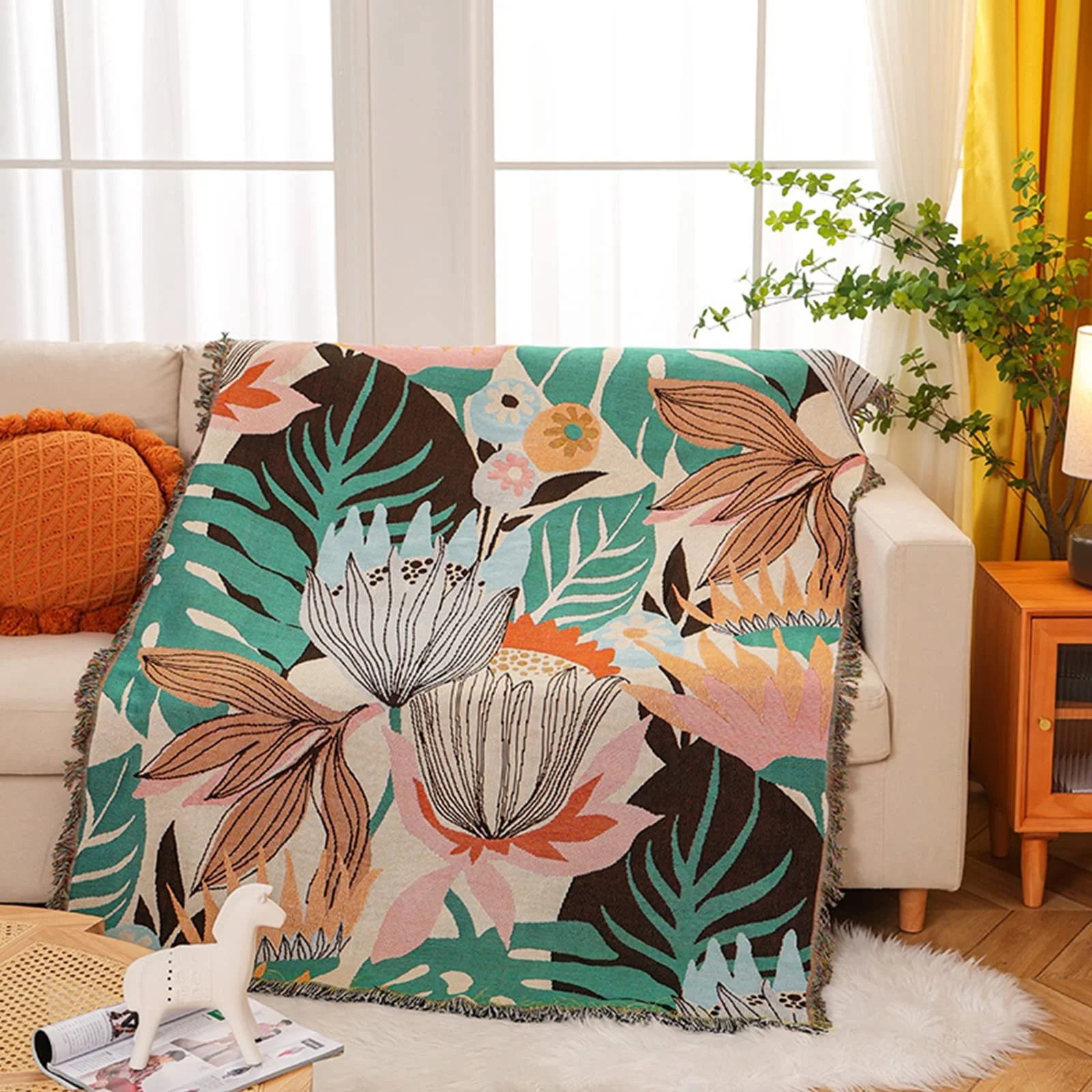 Покрывало Тканое LumiSyne Двустороннее Хлопковое с Кисточками Jungle Богемный Стиль Гобелен Декоративное Покрывало для Кровати Дивана Кресла Кемпинга Скатерть Ковер 160 x 130 см, фото №2 Покрывало Тканое LumiSyne Двустороннее Хлопковое с Кисточками Jungle Богемный Стиль Гобелен Декоративное Покрывало для Кровати Дивана Кресла Кемпинга Скатерть Ковер 160 x 130 см, фото №2