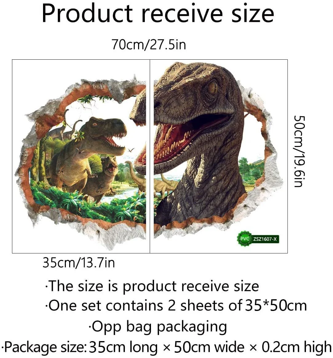 Наклейка на стіну Runtoo Динозавр 3D XXL T-Rex Вінілова, фото №4