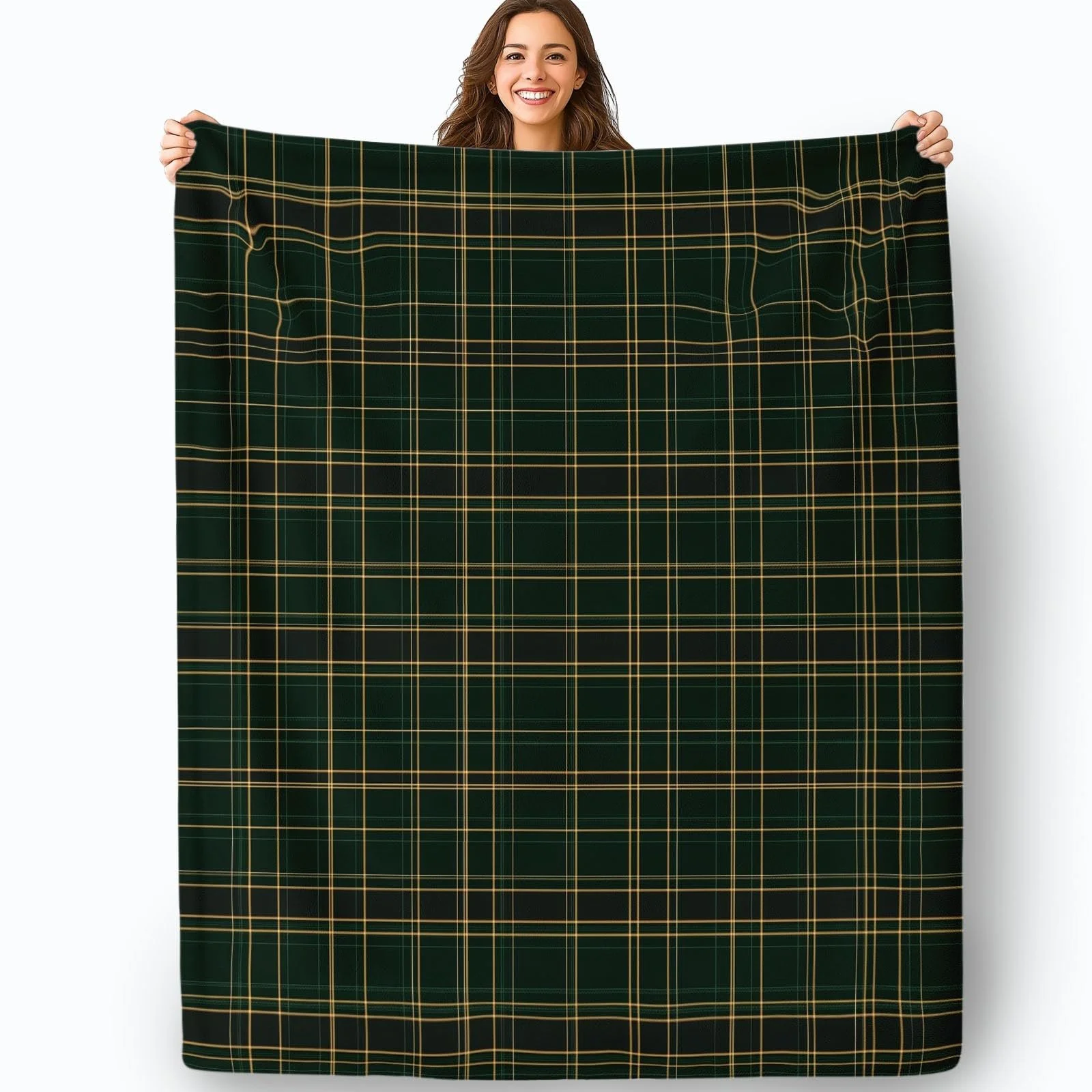 Покривало Flanell Retro-Karo-Textur 180 x 220 cm, зелений, жовтий, фото №2