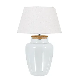 Настольная лампа Riess Ambiente Classico 75 см стеклянная с льняным абажуром Прозрачный белый - Фото 1