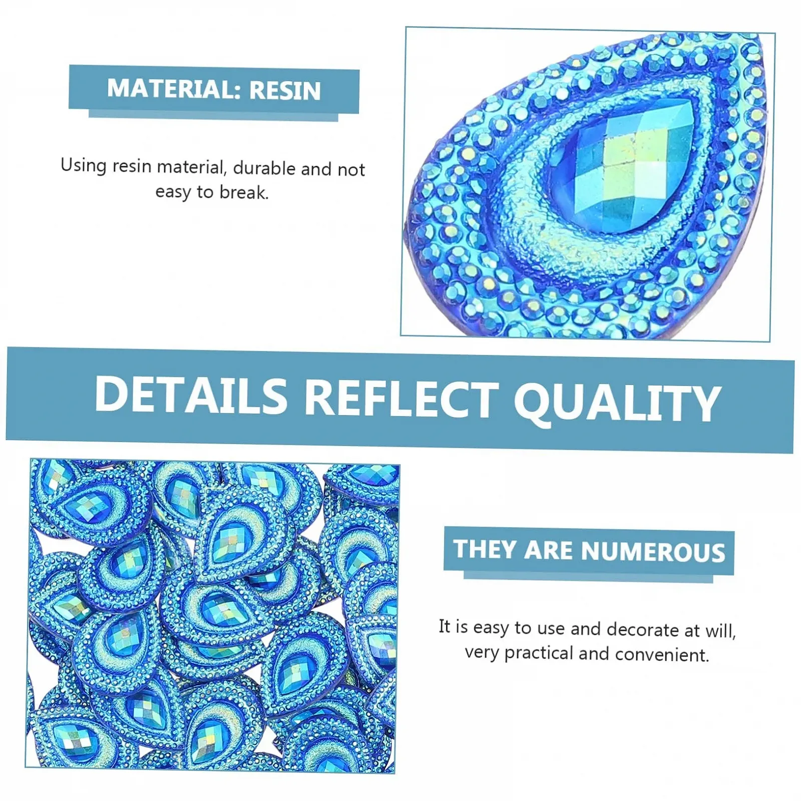 Стрази Крапля LALAFINA 3шт Смола Блакитний, фото №6