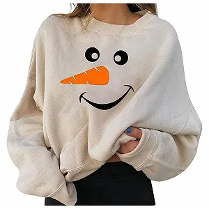 Рождественский джемпер Женский Свитшот с рождественским принтом Круглый вырез Длинный рукав Рождественская рубашка Рождественские свитшоты для женщин Рождественская футболка для девочек-подростков - Фото 1