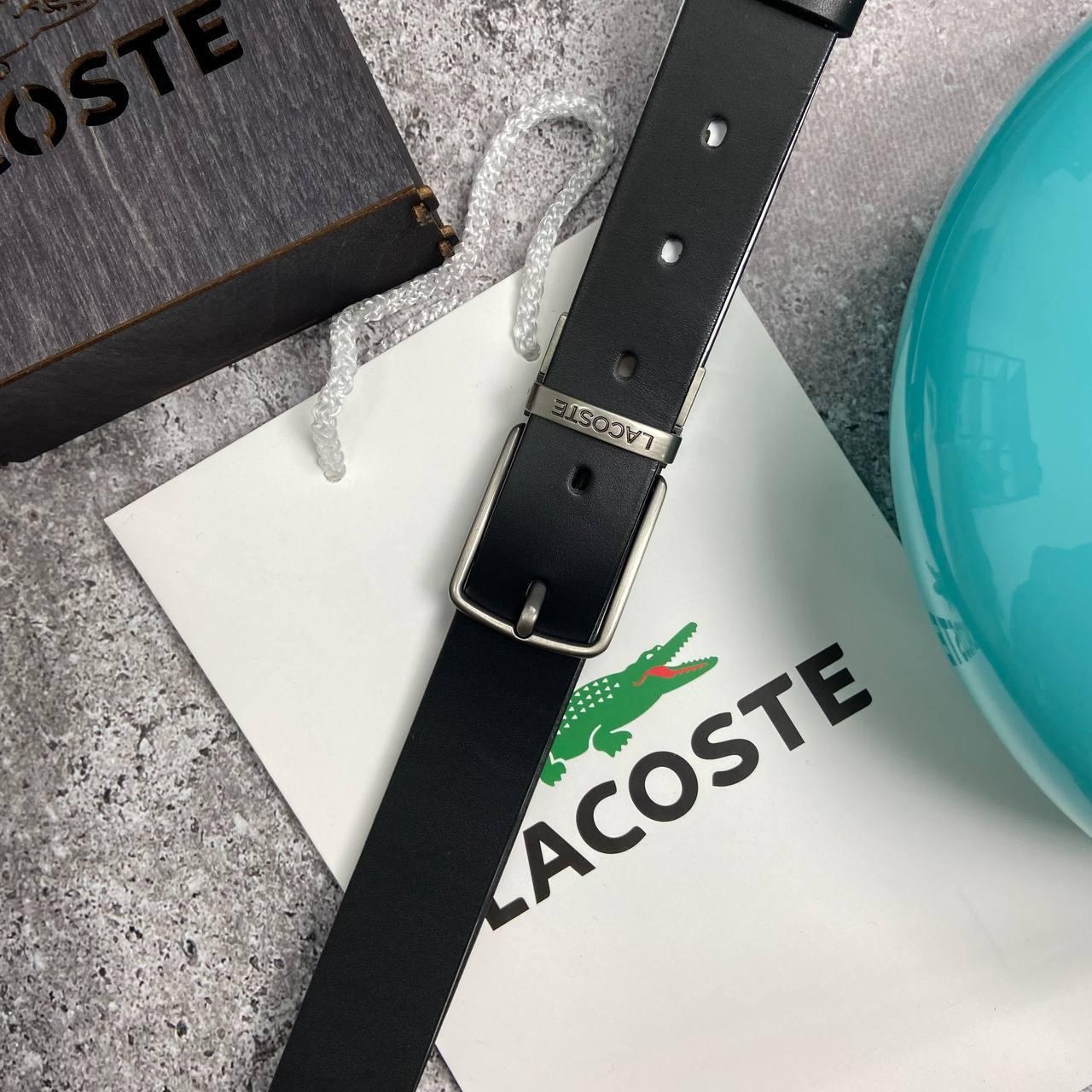 Ремень мужской кожаный Lacoste черный Ремень, фото №2