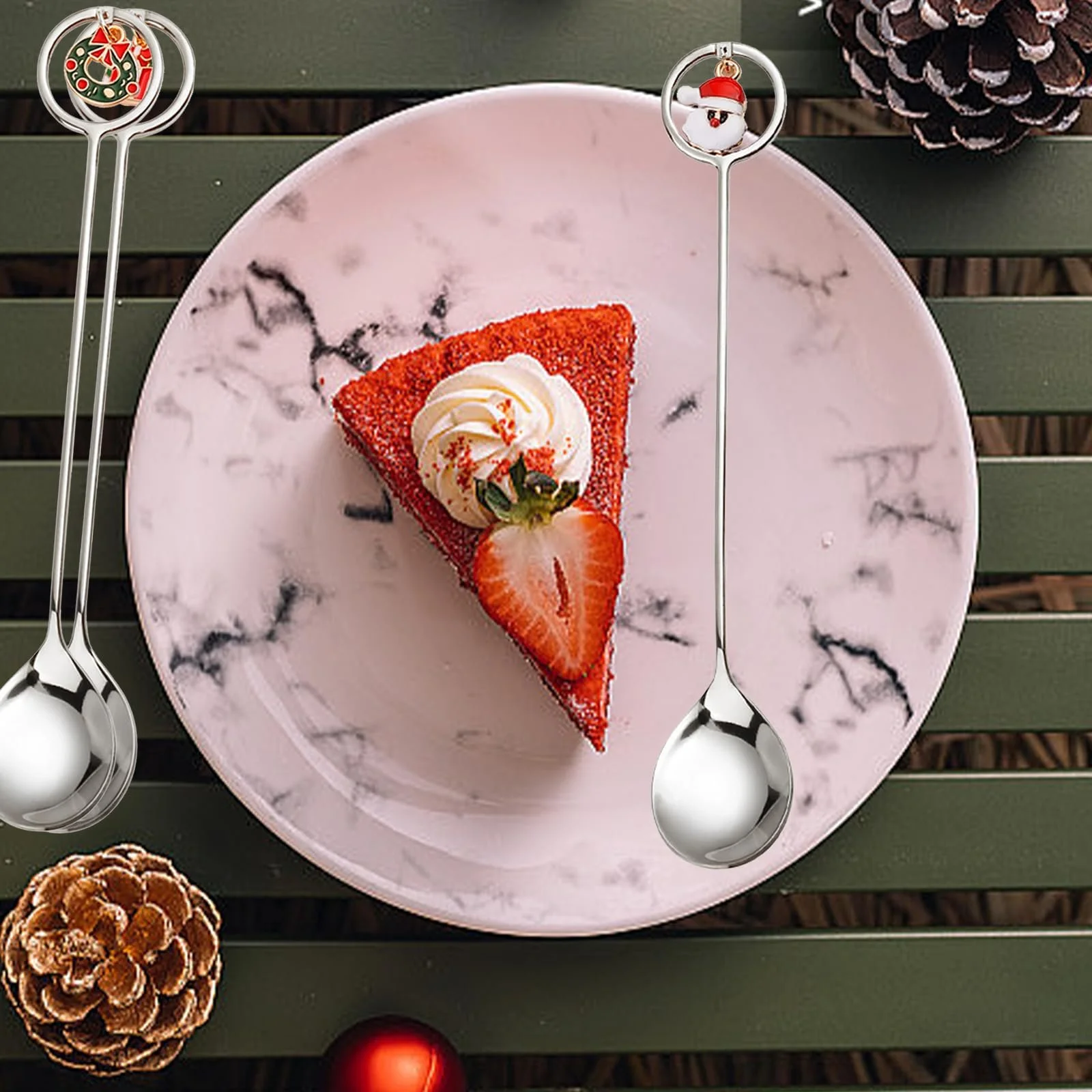 Набір з 6 різдвяних ложок з нержавіючої сталі з підвісками, фото №6