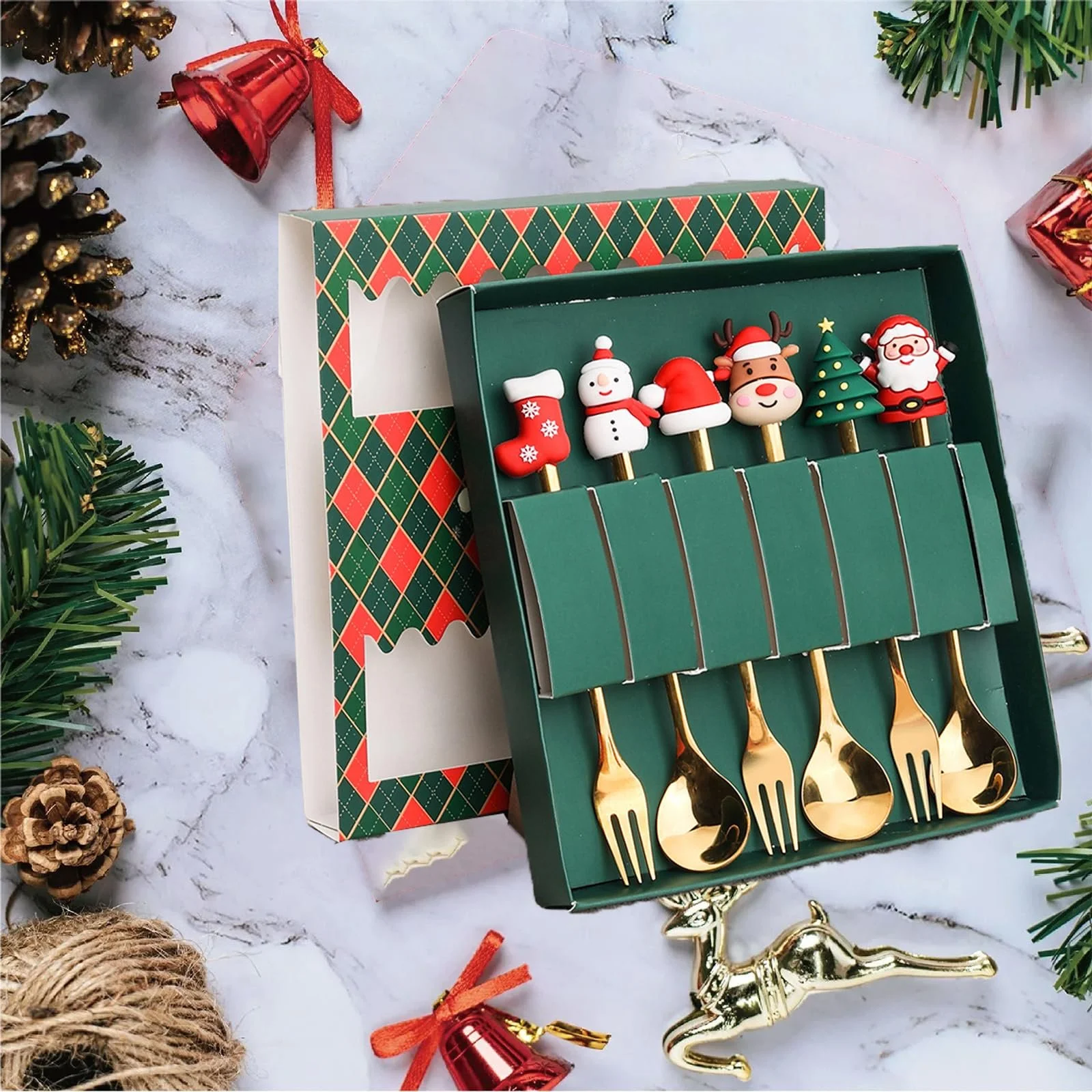 Набір столових приборів 6 шт Різдвяний, фото №4