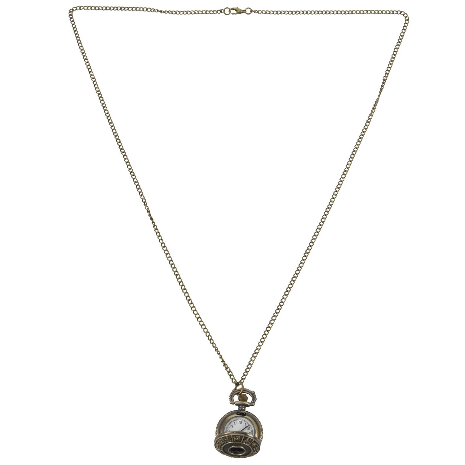 Годинник-кулон Malloy Retro Striped Volume Round Shape Бронзовий, фото №6