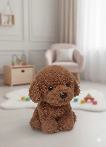 М'яка іграшка собака Мальтипу Maltipoo кучеряве щеня з нашийником коричневий 23 см - Фото 1