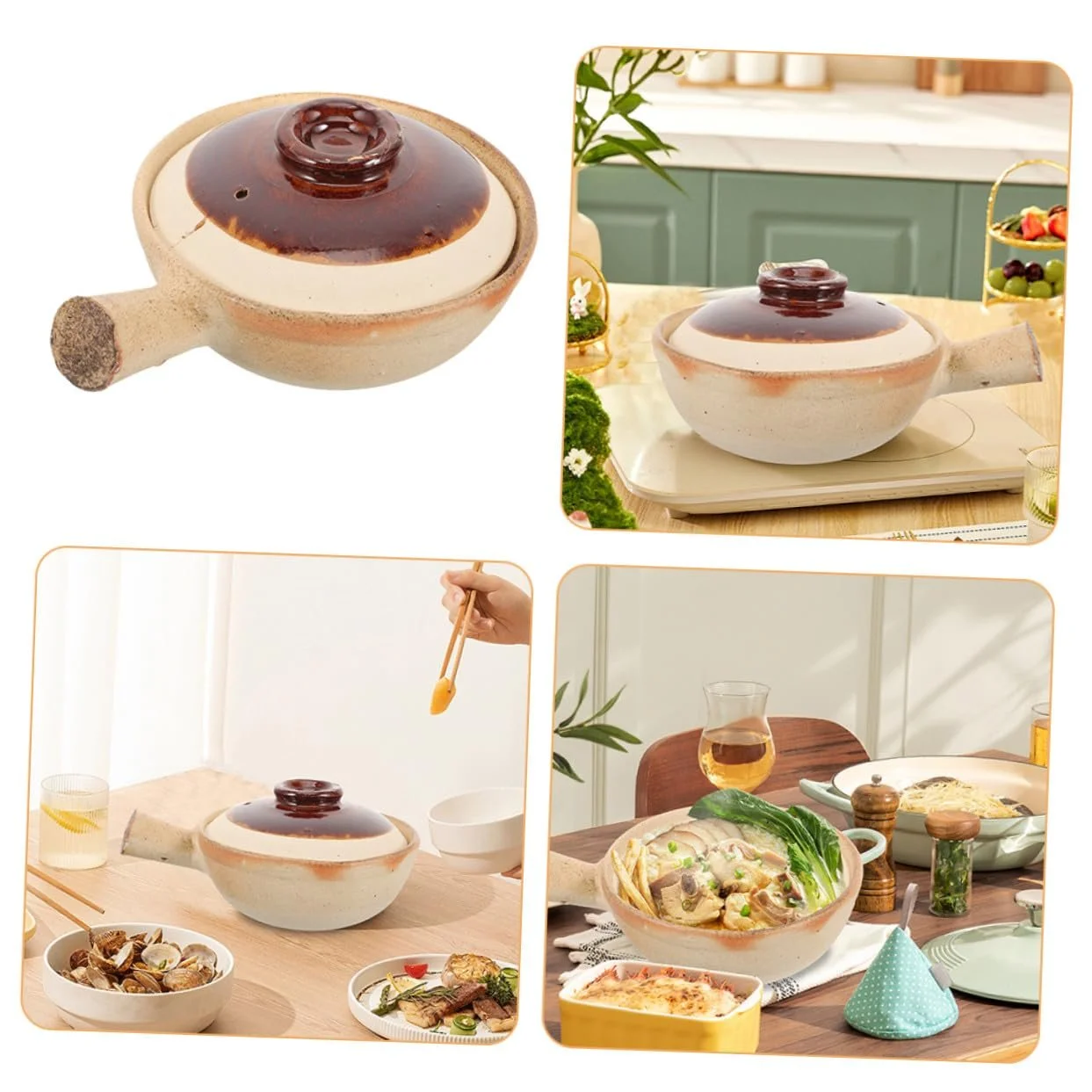 Керамічний Ківш Veemoon з кришкою для супу та тушкування Термостійкий, фото №5