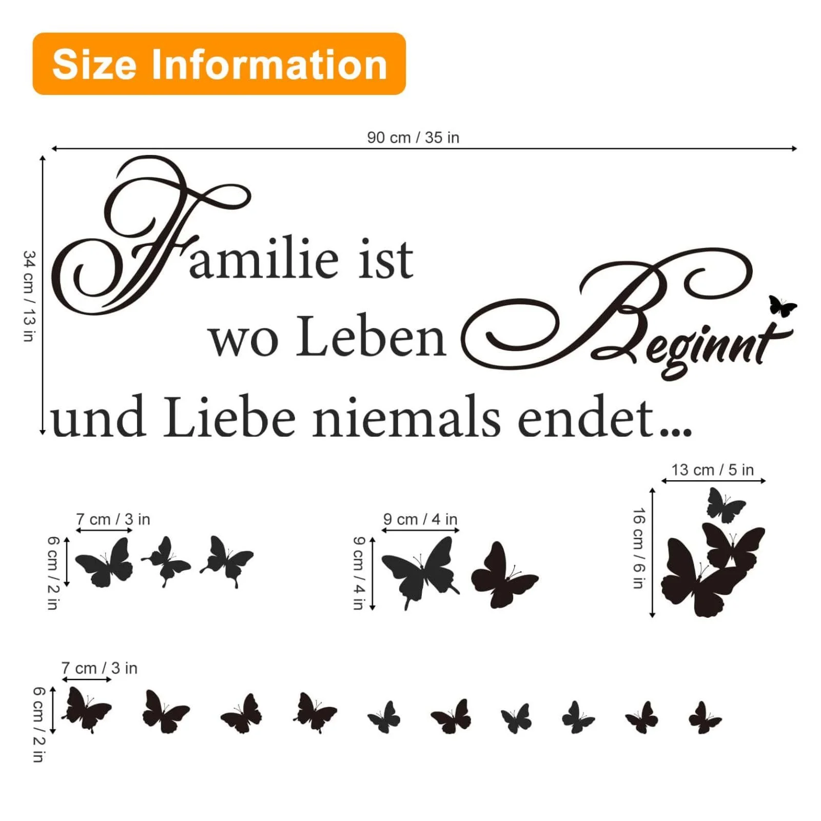 Наклейка на стіну Modern Black Butterflies with Quotes 90 x 34 см, фото №2