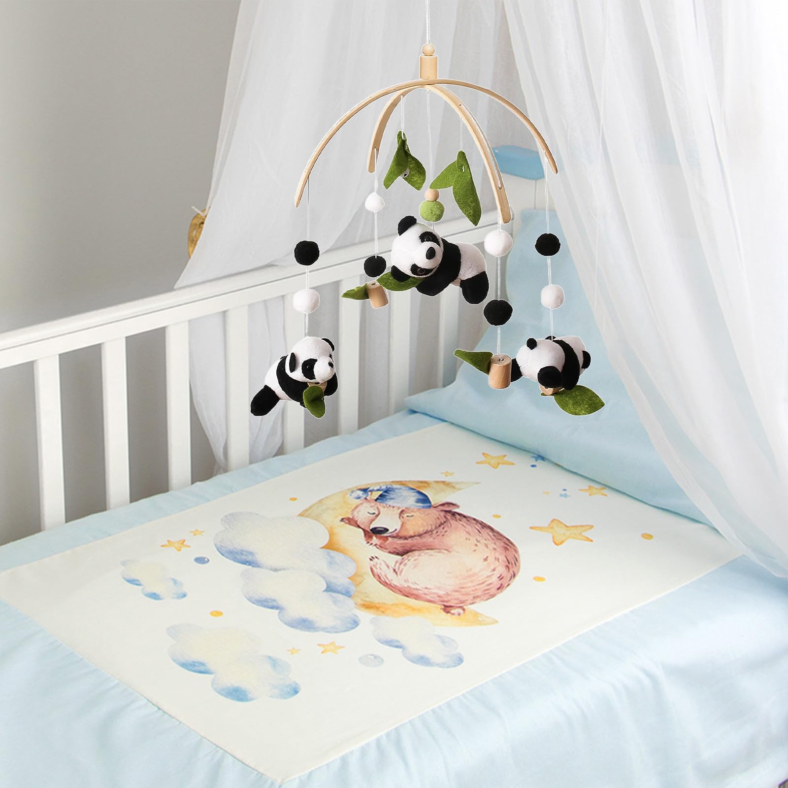 Мобіль TROYSINC Panda Baby Wind Chimes Felt Balls Black White, фото №5