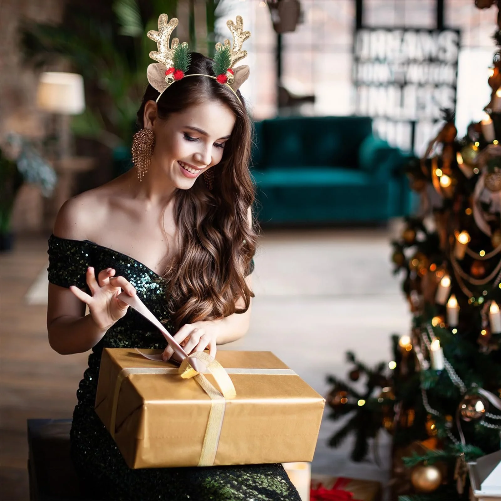 Обруч Різдвяні Оленячі Роги з Дзвіночком, 2 шт, фото №6