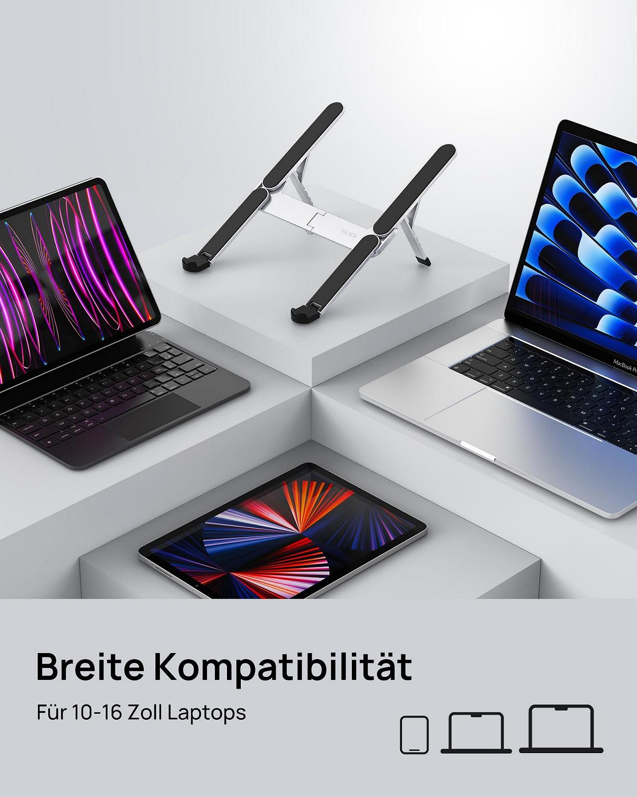 Подставка для ноутбука SODI, складная, портативная алюминиевая подставка для ноутбука для путешествий и поездок на работу, совместима с MacBook Pro/Air, HP, Sony, Dell, все 10-16 дюймов, серебристая, фото №7