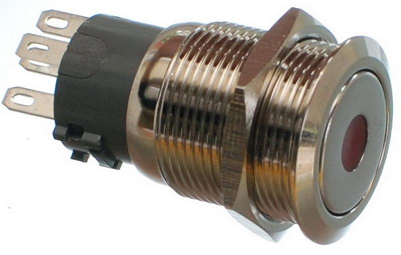 Кнопка антивандальна VJ Parts d22mm стрижка 19mm h32mm 5 контактів індикація, фото №1