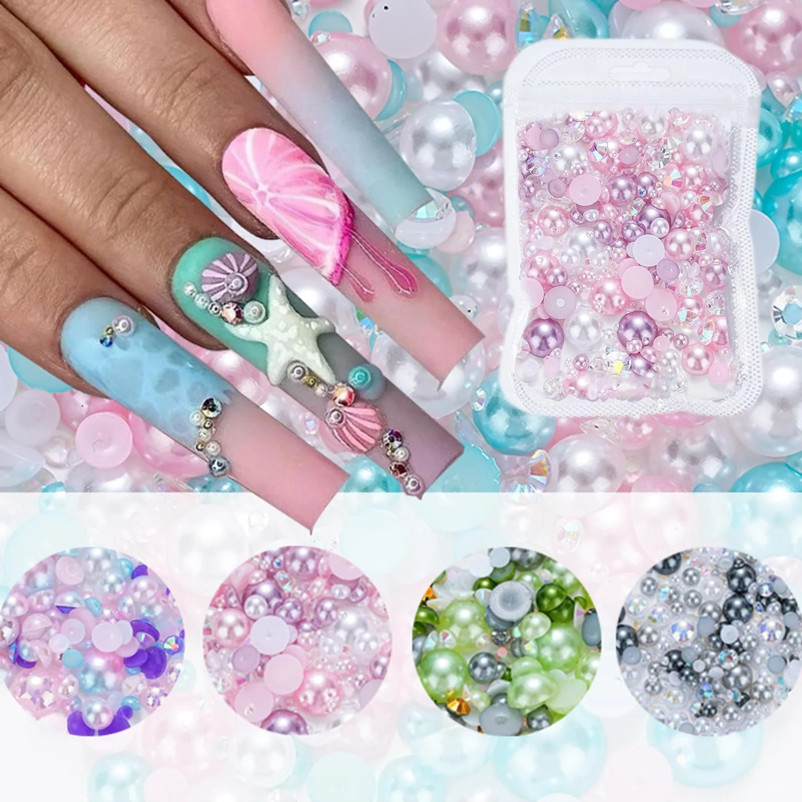 Напівкруглі перлини для нігтів з плоскою задньою стороною, фото №4