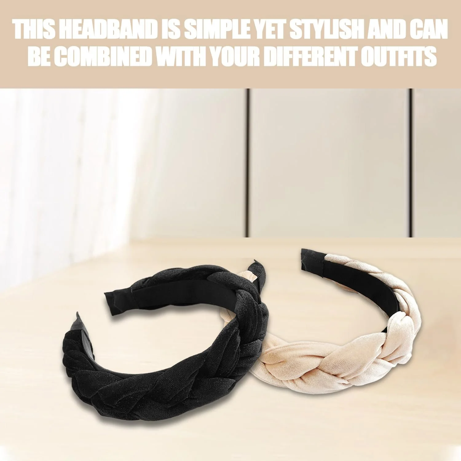 Обруч Оксамитовий Braided Beige, фото №4