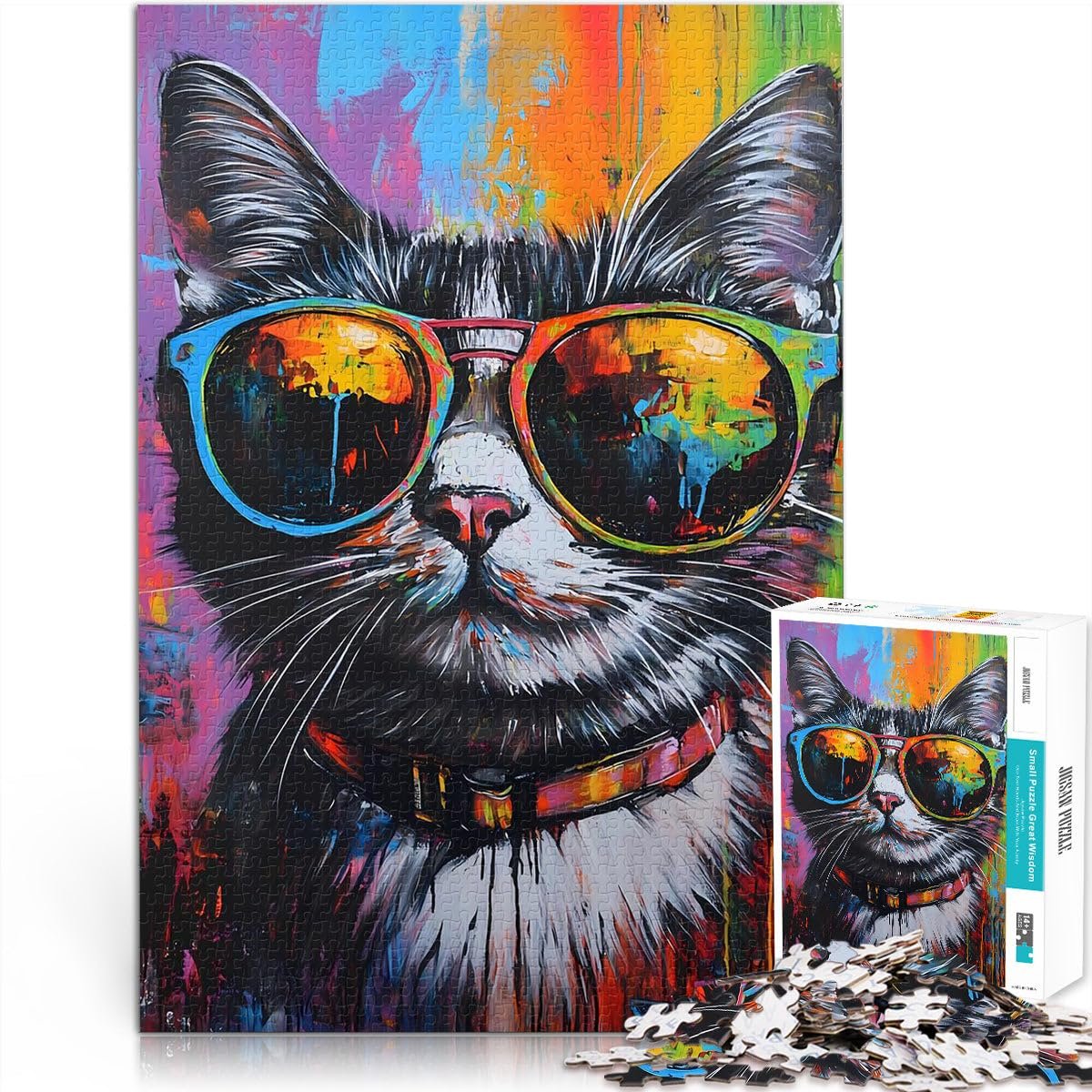 Пазл Coole Katze Sonnenbrille Abstrakte Malerei 1000 деталей 38x52 см, фото №1