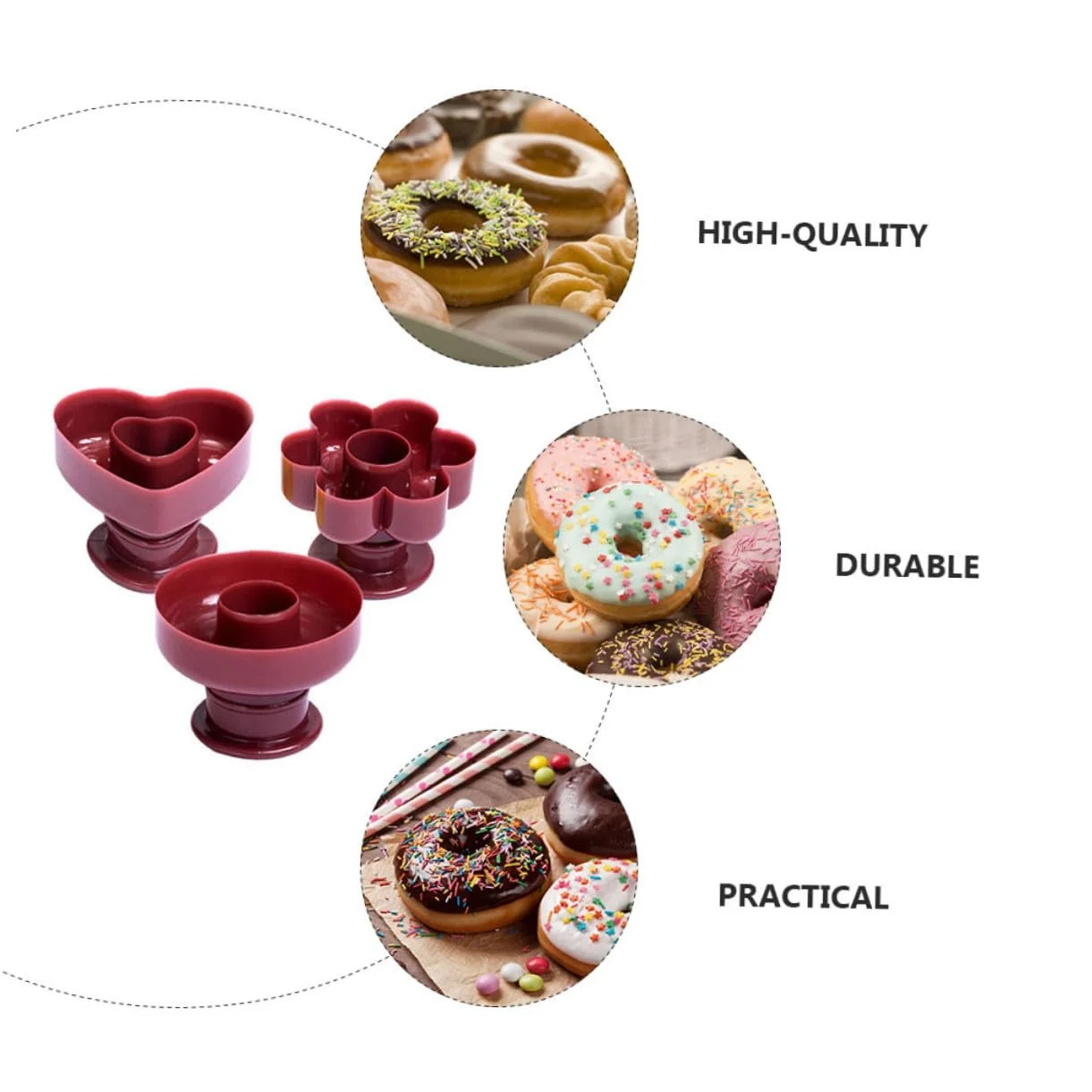 Набор форм для пончиков 3 штуки пластик PP сердце цветок и круглые, фото №8 Набор форм для пончиков 3 штуки пластик PP сердце цветок и круглые, фото №8
