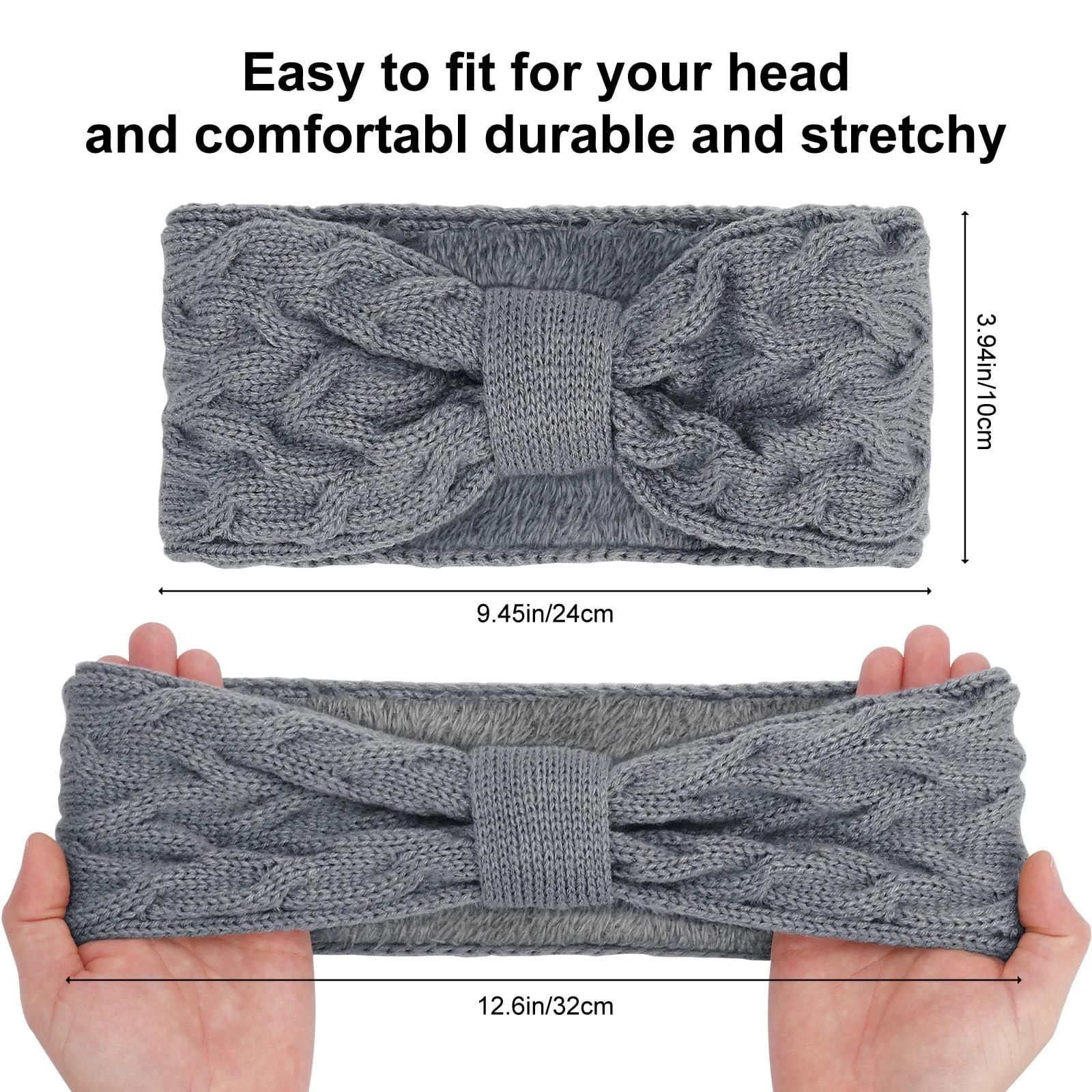 В'язана пов'язка на голову Pack of 2 No Brand Чорний + Сірий, фото №2