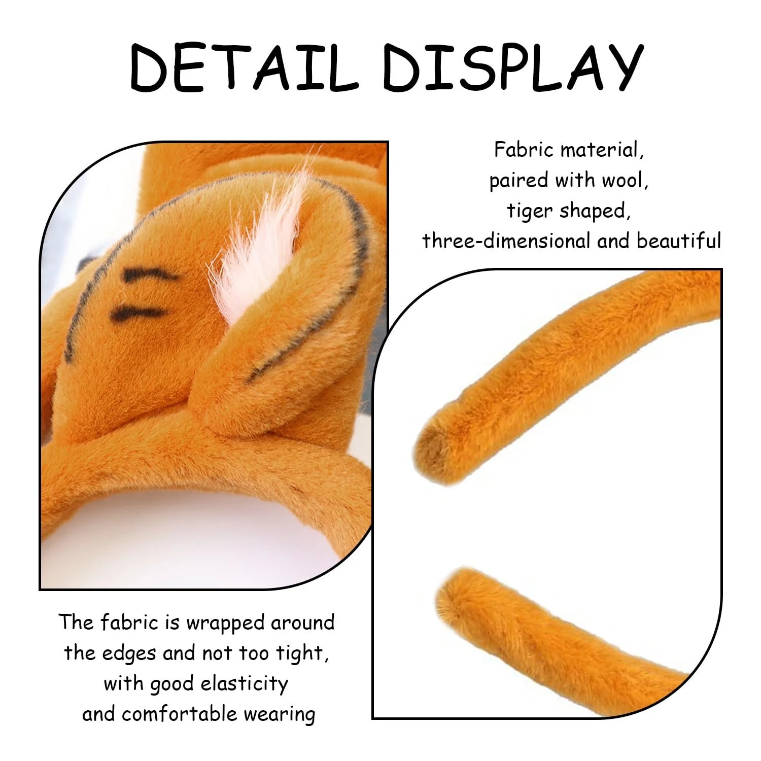 Обруч для волосся Вуха тигра Плюшевий Помаранчевий, фото №3