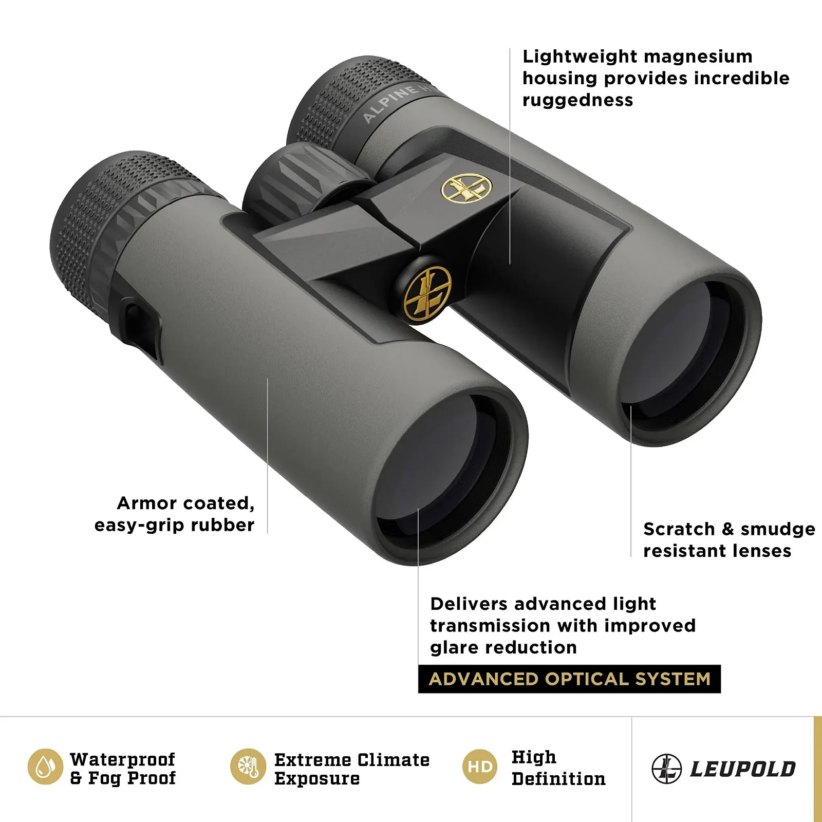 Бінокль Leupold BX-2 Alpine HD 181177 10x42mm Тіньовий сірий, фото №2