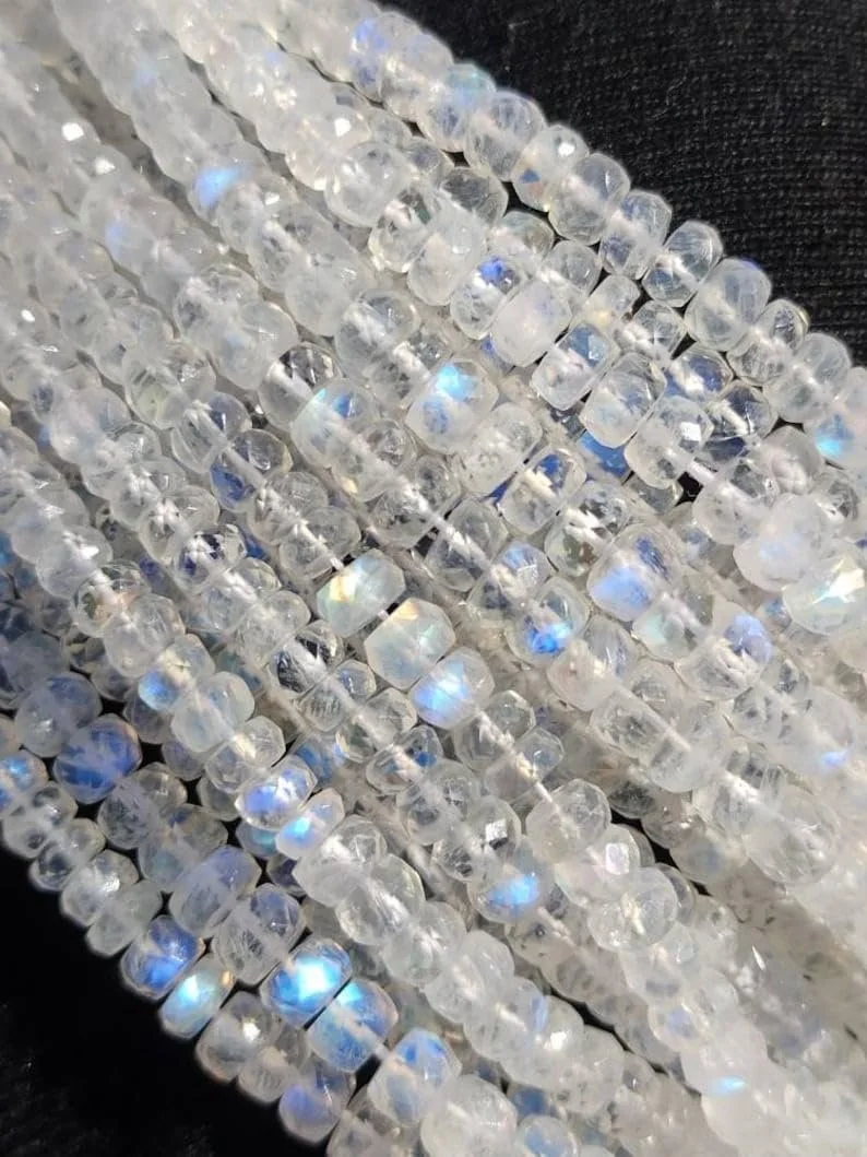 Бусины Лунный Камень Радужный натуральный, огранка рондель, 3.5-6 мм, нить длиной 38 см бусины из драгоценных камней для ожерелья и браслета, фото №4