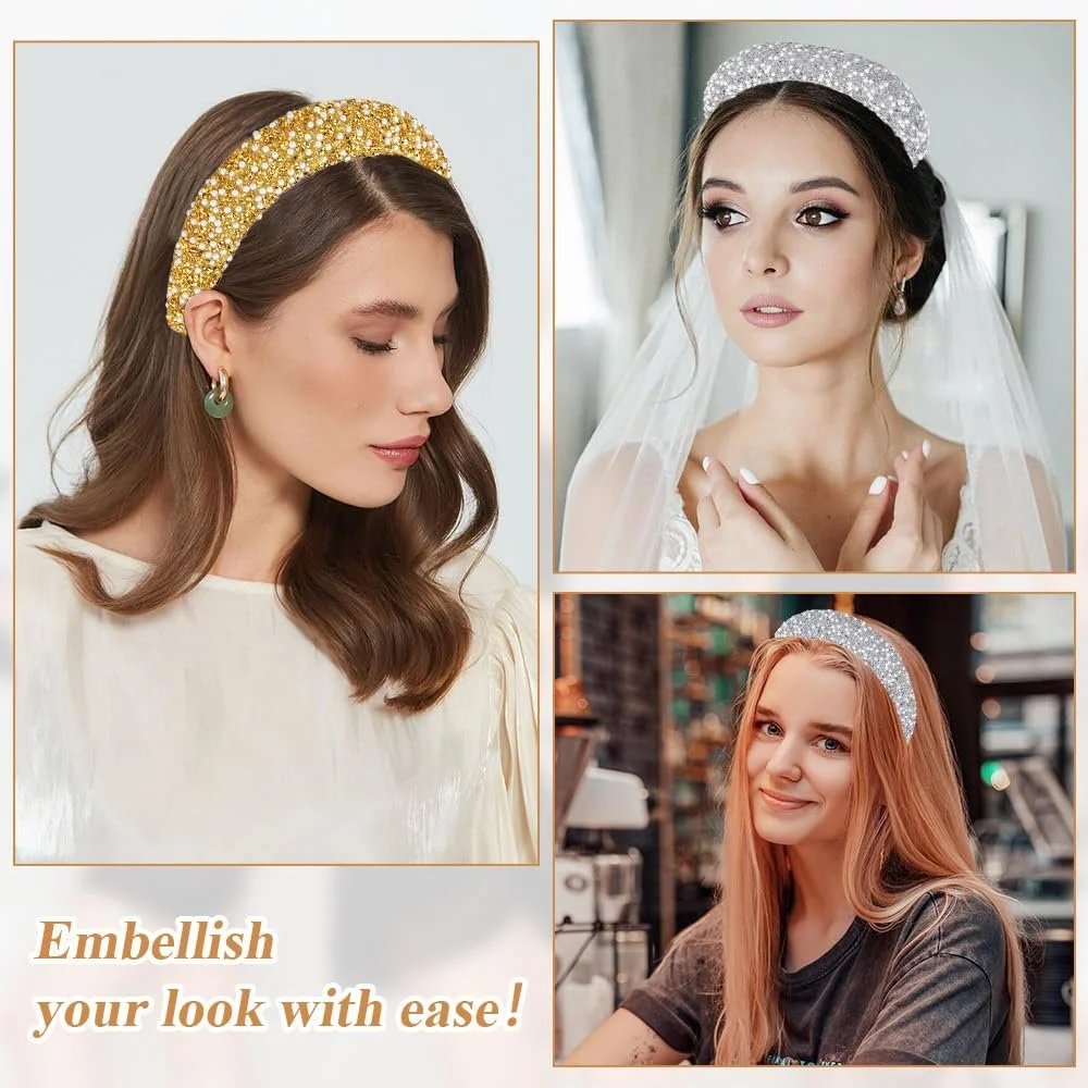 Набір з 2 жіночих обручів на голову Glitter Beads Rhinestones Bling, фото №7